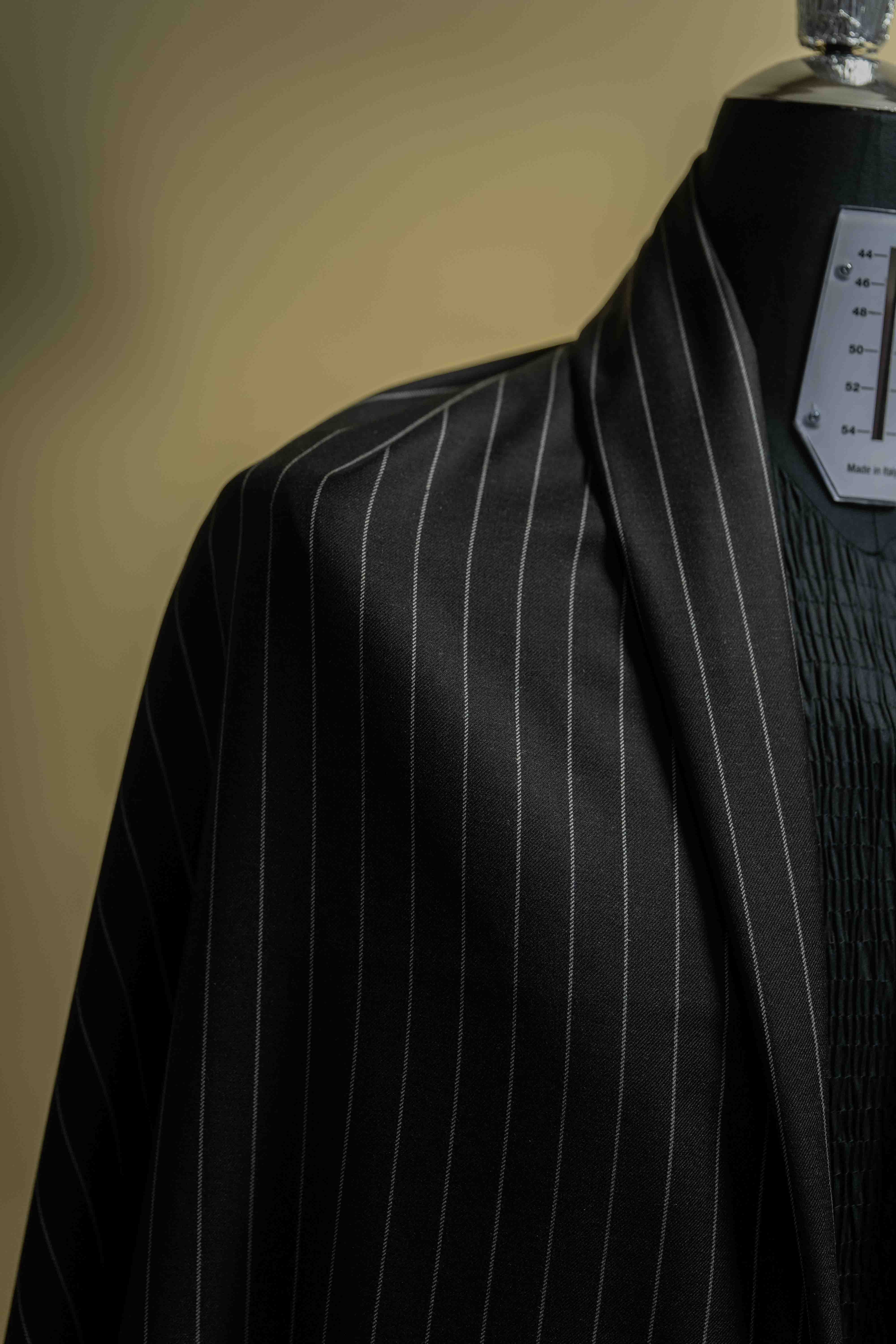 Black Stripe Wool Mink Cash Suit Fabric (V20576)-3m - Yoo's Club