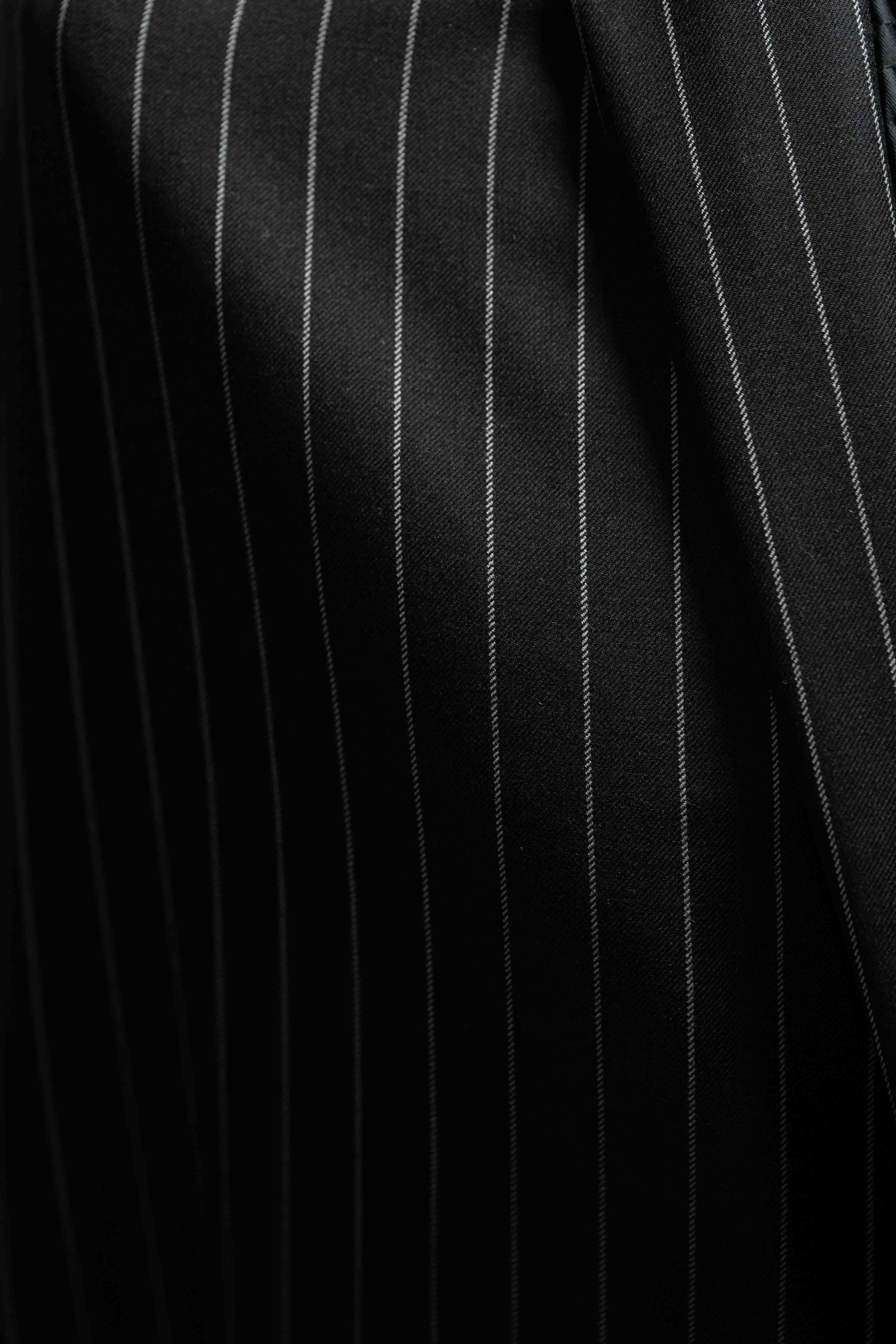 Black Stripe Wool Mink Cash Suit Fabric (V20576)-3m - Yoo's Club
