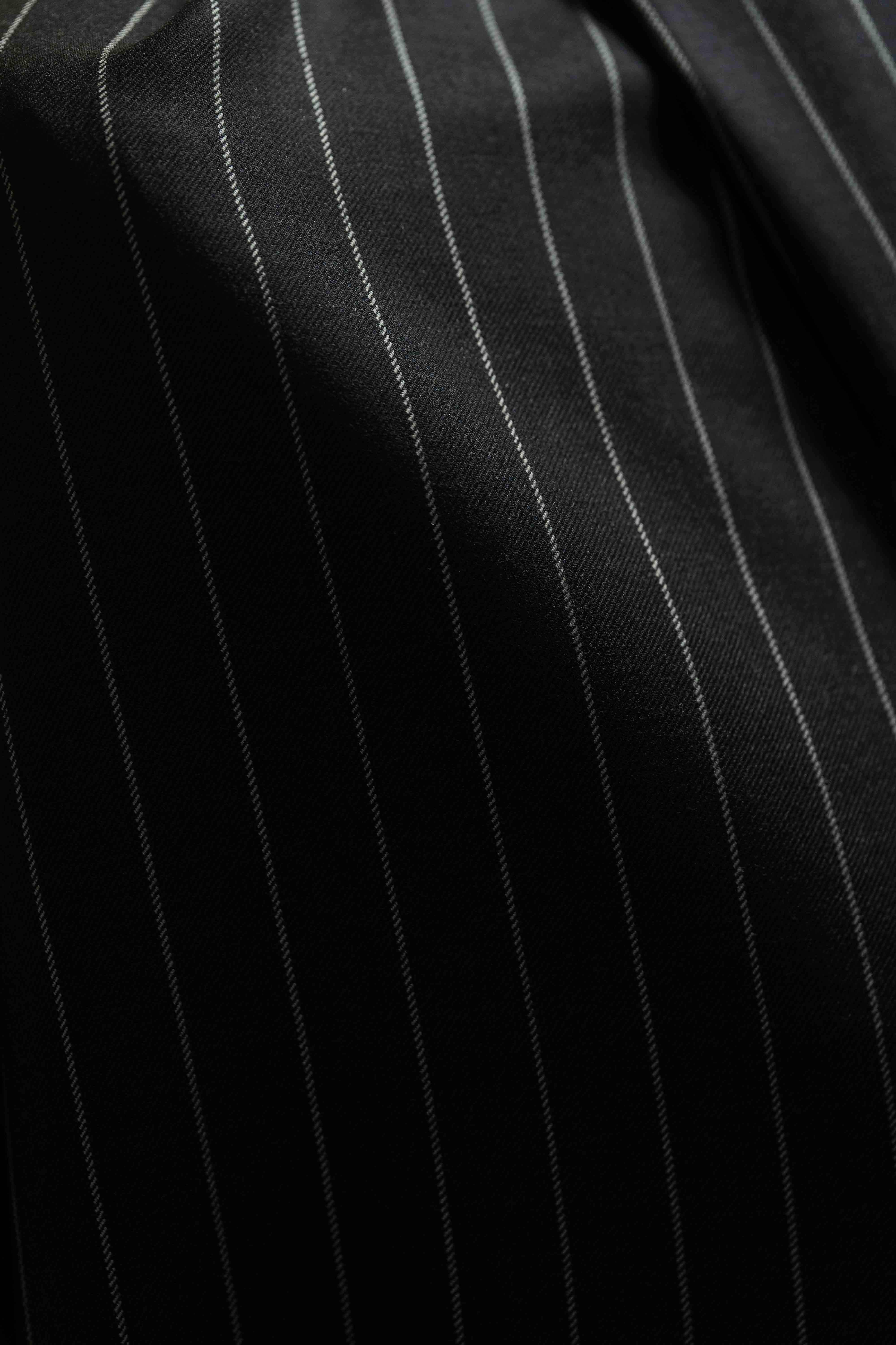 Black Stripe Wool Mink Cash Suit Fabric (V20576)-3m - Yoo's Club
