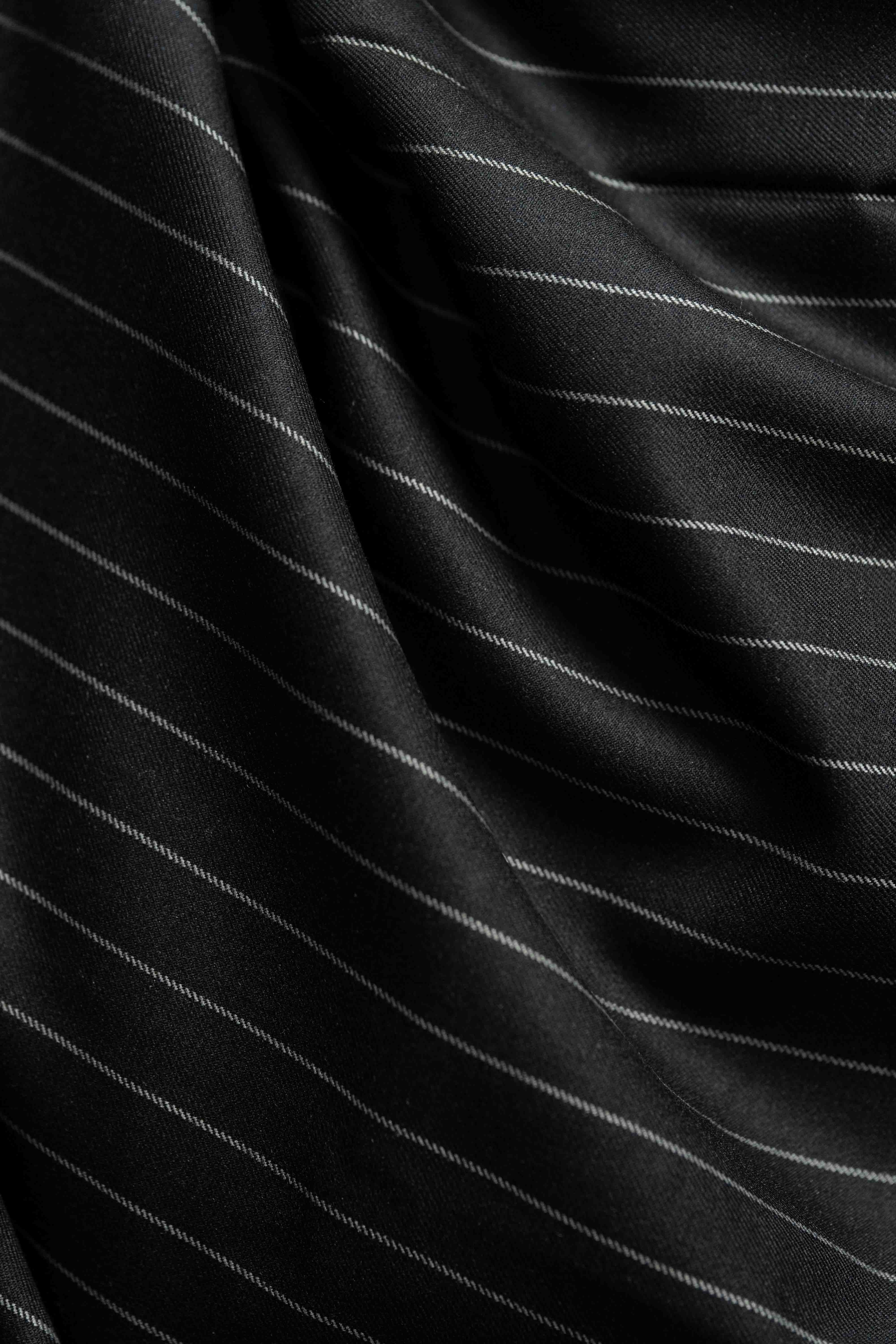 Black Stripe Wool Mink Cash Suit Fabric (V20576)-3m - Yoo's Club