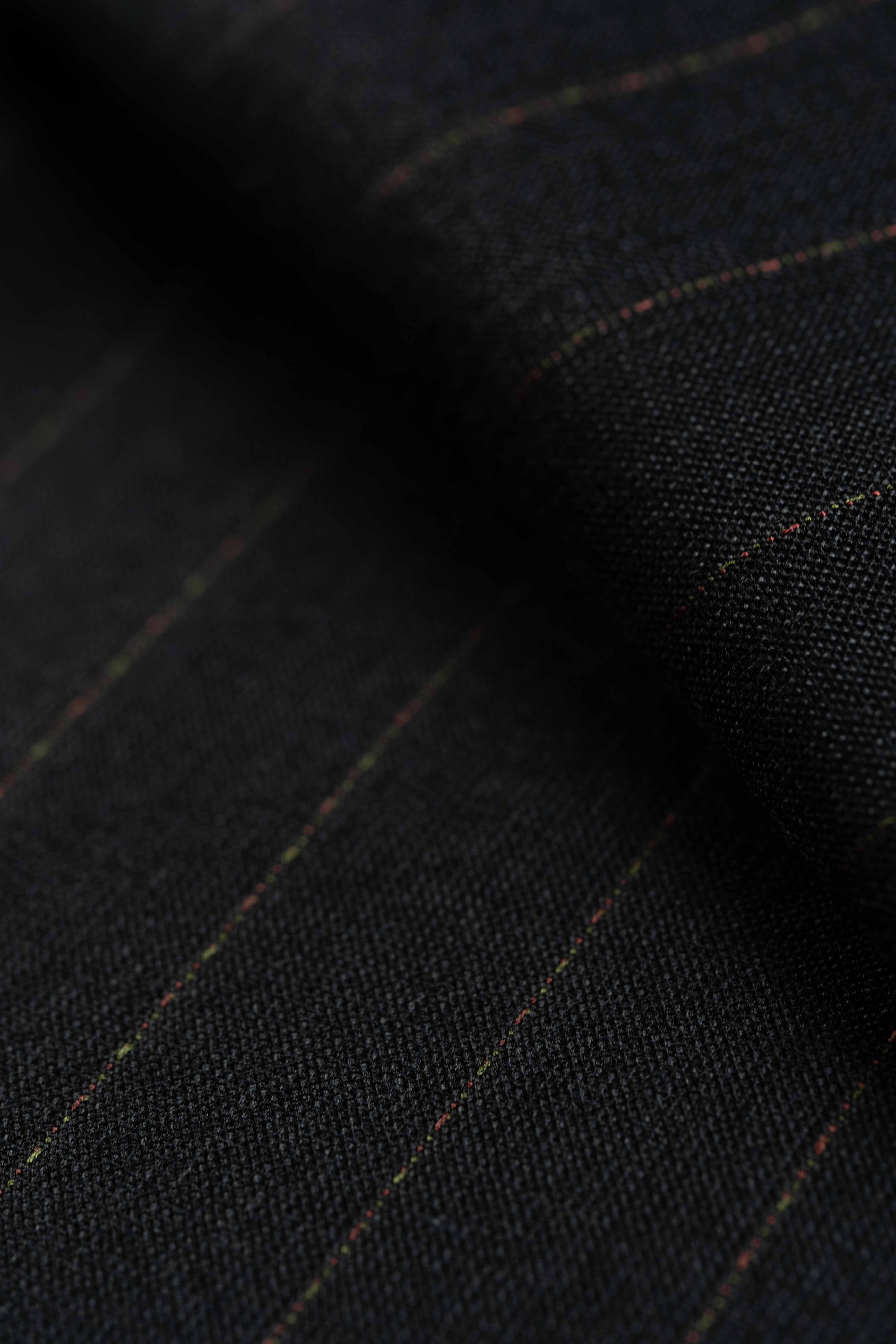 Scabal Dark Charcoal Stripe Terylene & Wool Suit Fabric (V23335) -3m - Yoo's Club