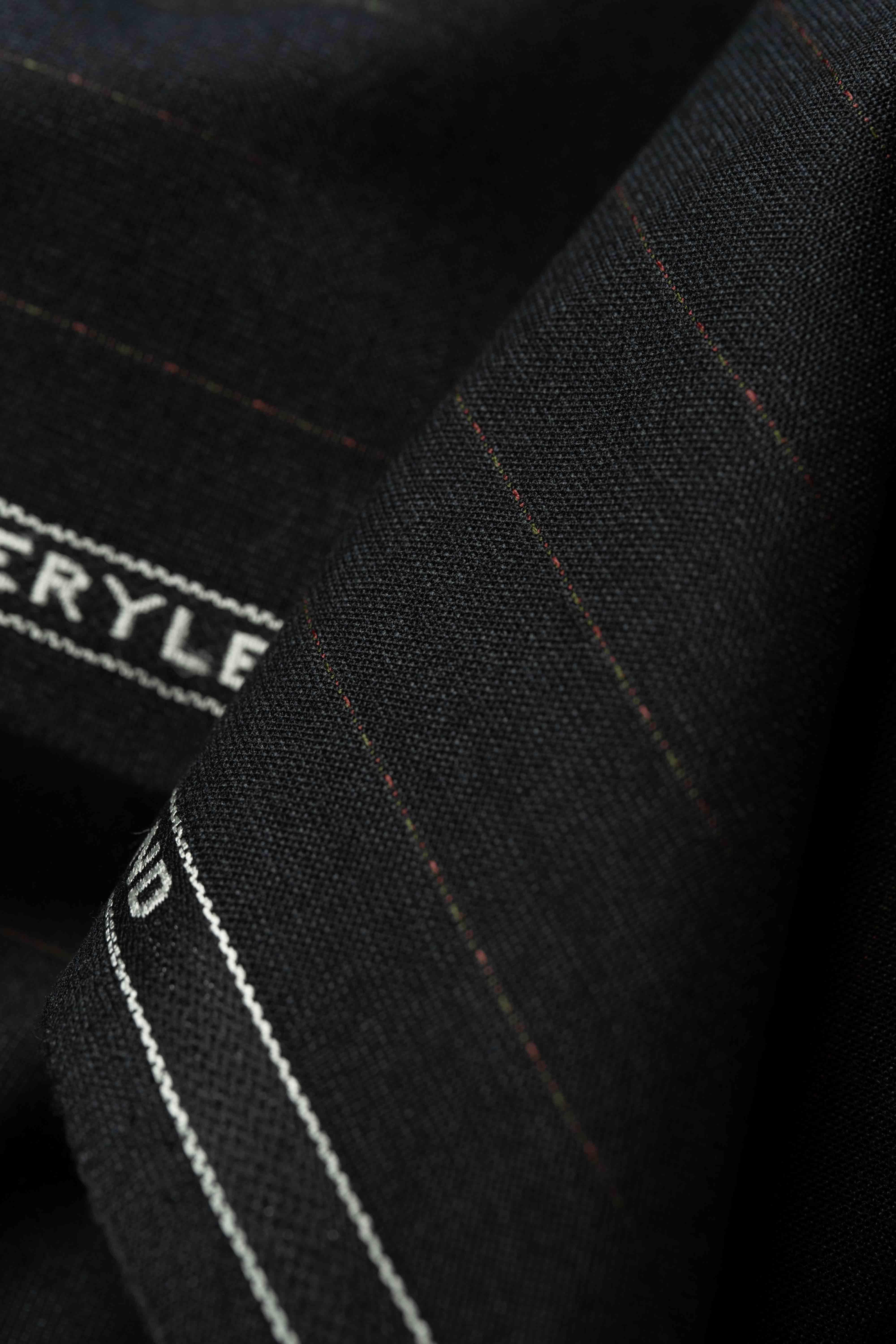 Scabal Dark Charcoal Stripe Terylene & Wool Suit Fabric (V23335) -3m - Yoo's Club