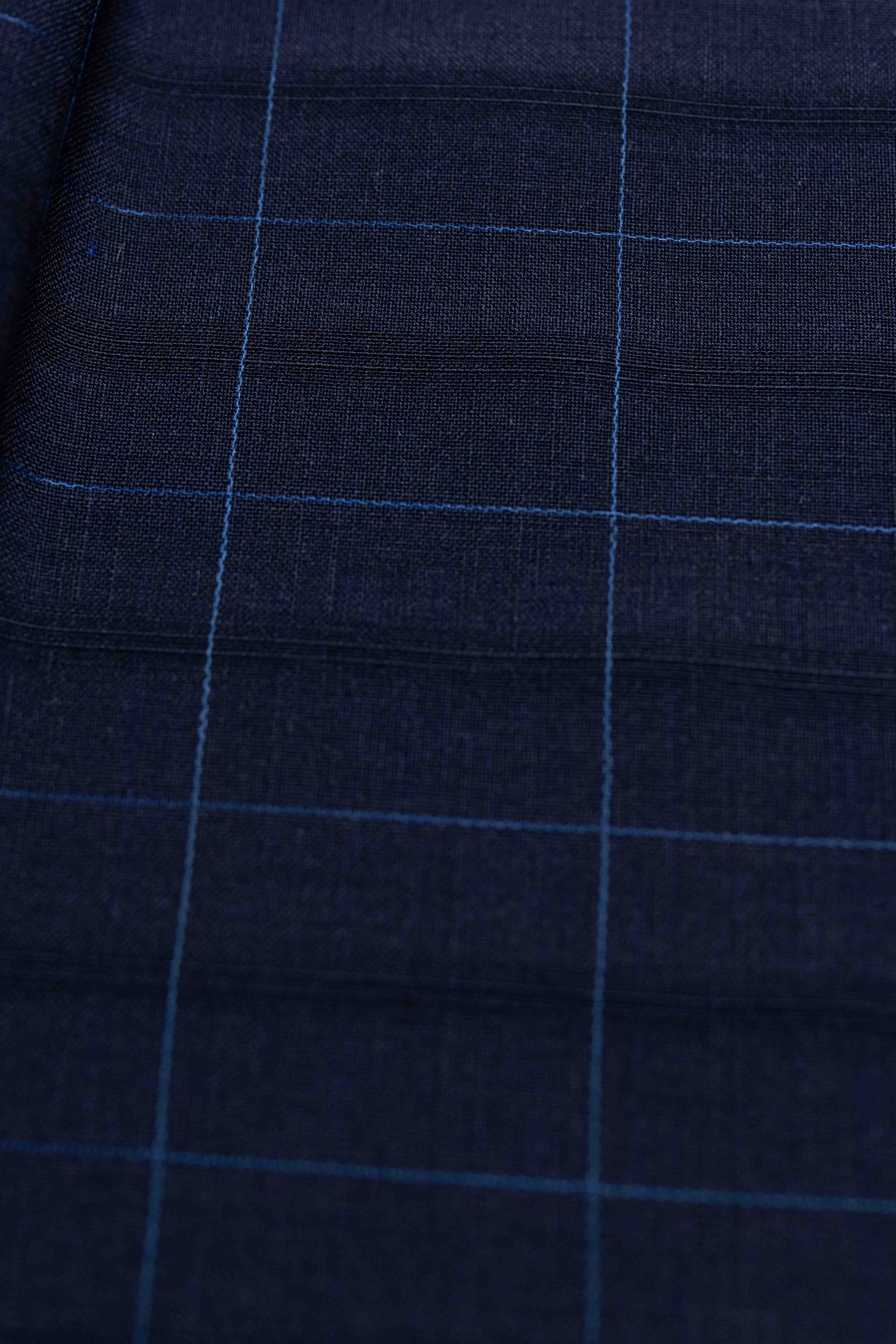 British Superfine Kid Mohair Navy Check Suit Fabric (V23438)-4.3m - Yoo's Club