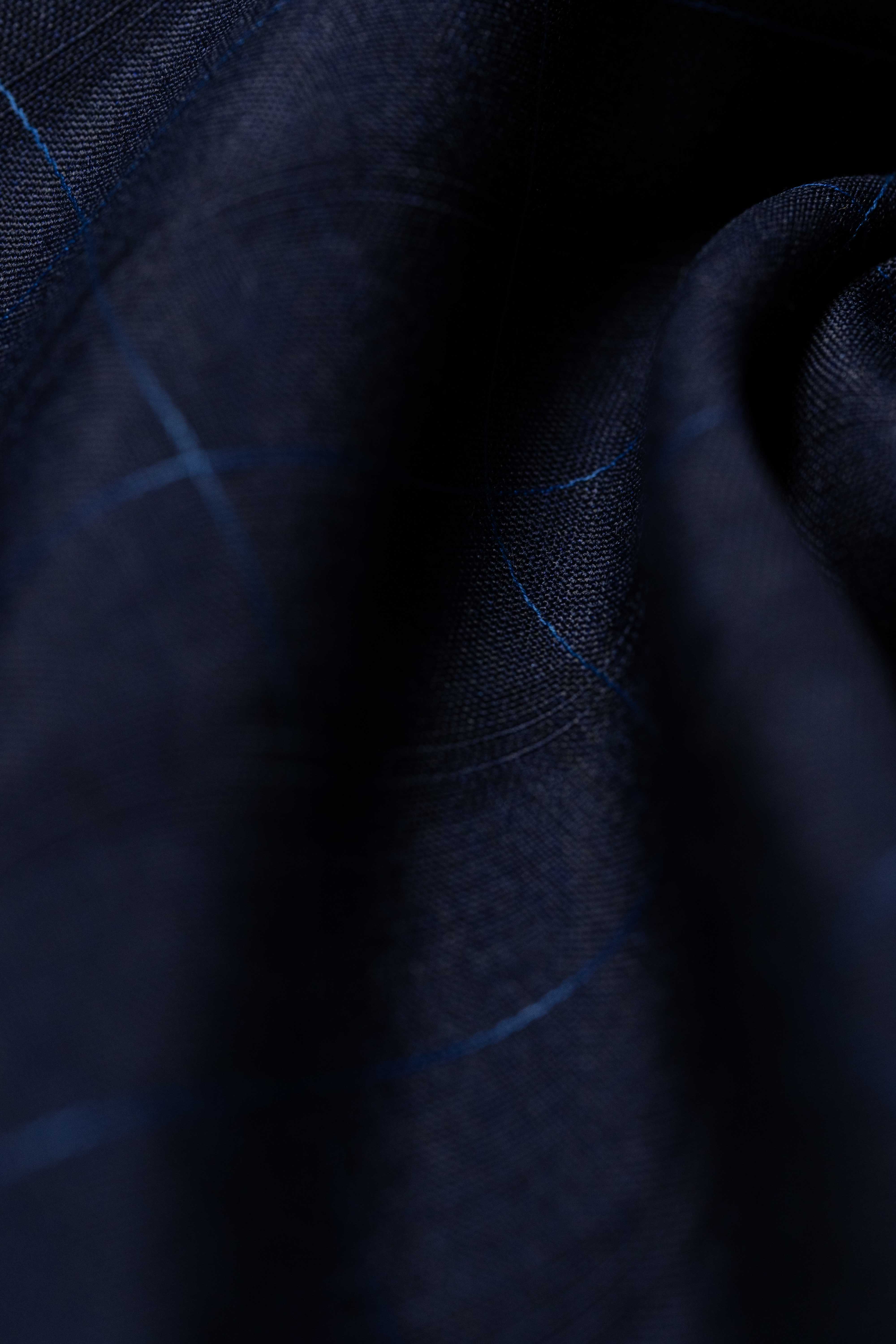 British Superfine Kid Mohair Navy Check Suit Fabric (V23438)-4.3m - Yoo's Club