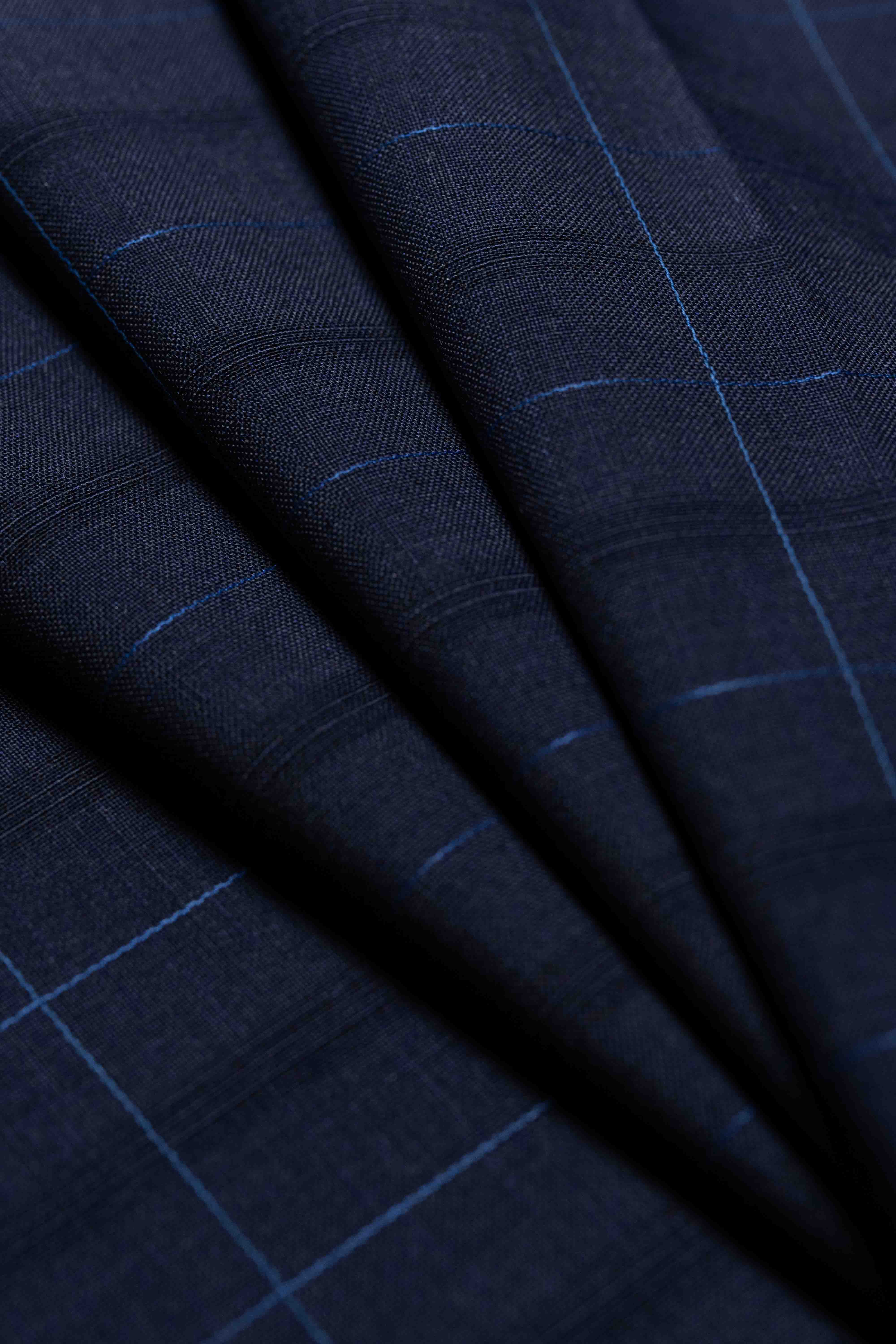 British Superfine Kid Mohair Navy Check Suit Fabric (V23438)-4.3m - Yoo's Club