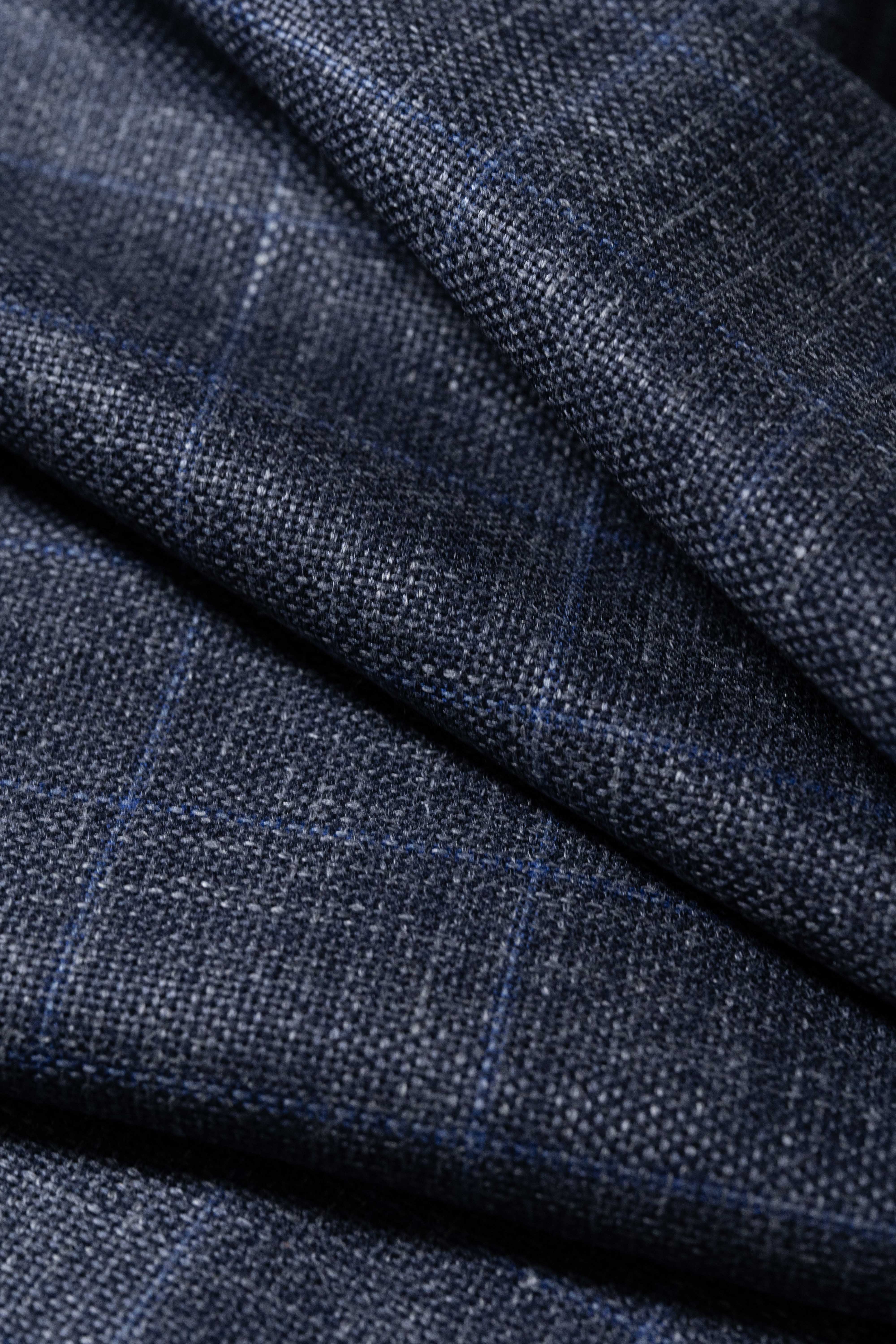 Groves & Lindley Cobalt Blue Check Wool Silk Mohair Linen Fabric (3902)-2.1m