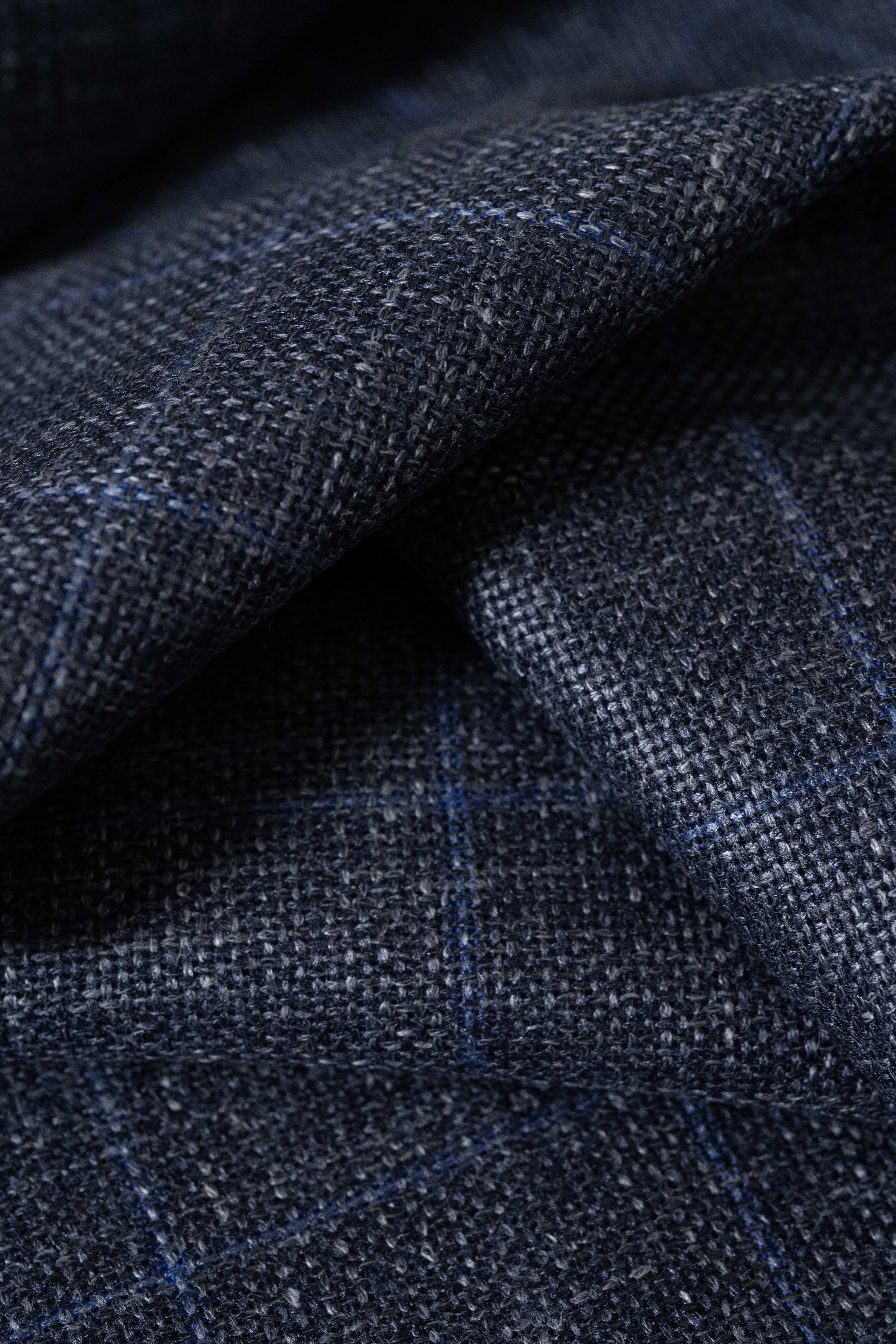 Groves & Lindley Cobalt Blue Check Wool Silk Mohair Linen Fabric (3902)-2.1m