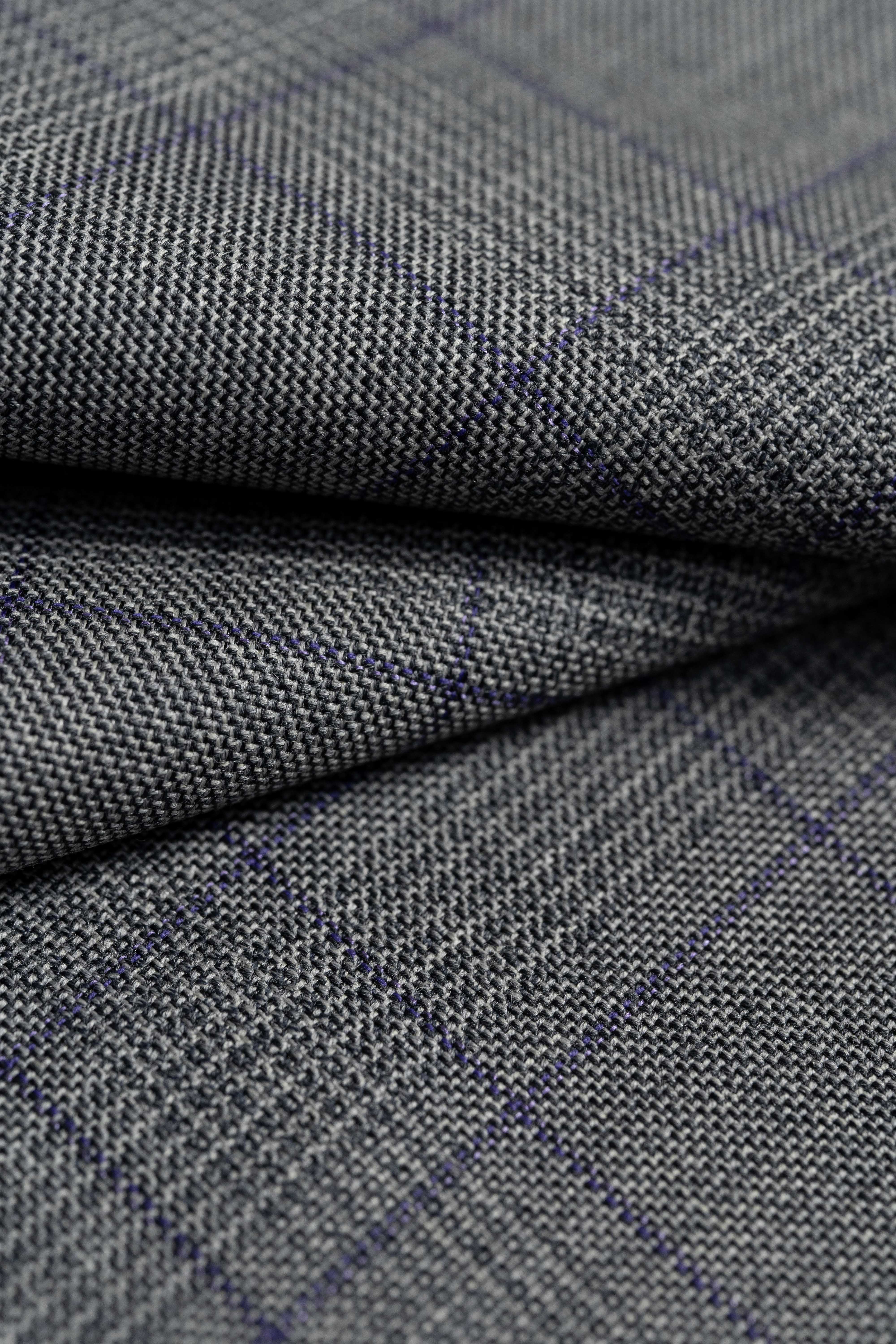 Zegna Traveller Grey Purple Check Superfine Australian Wool Suit Fabric -3.3m - Yoo's Club