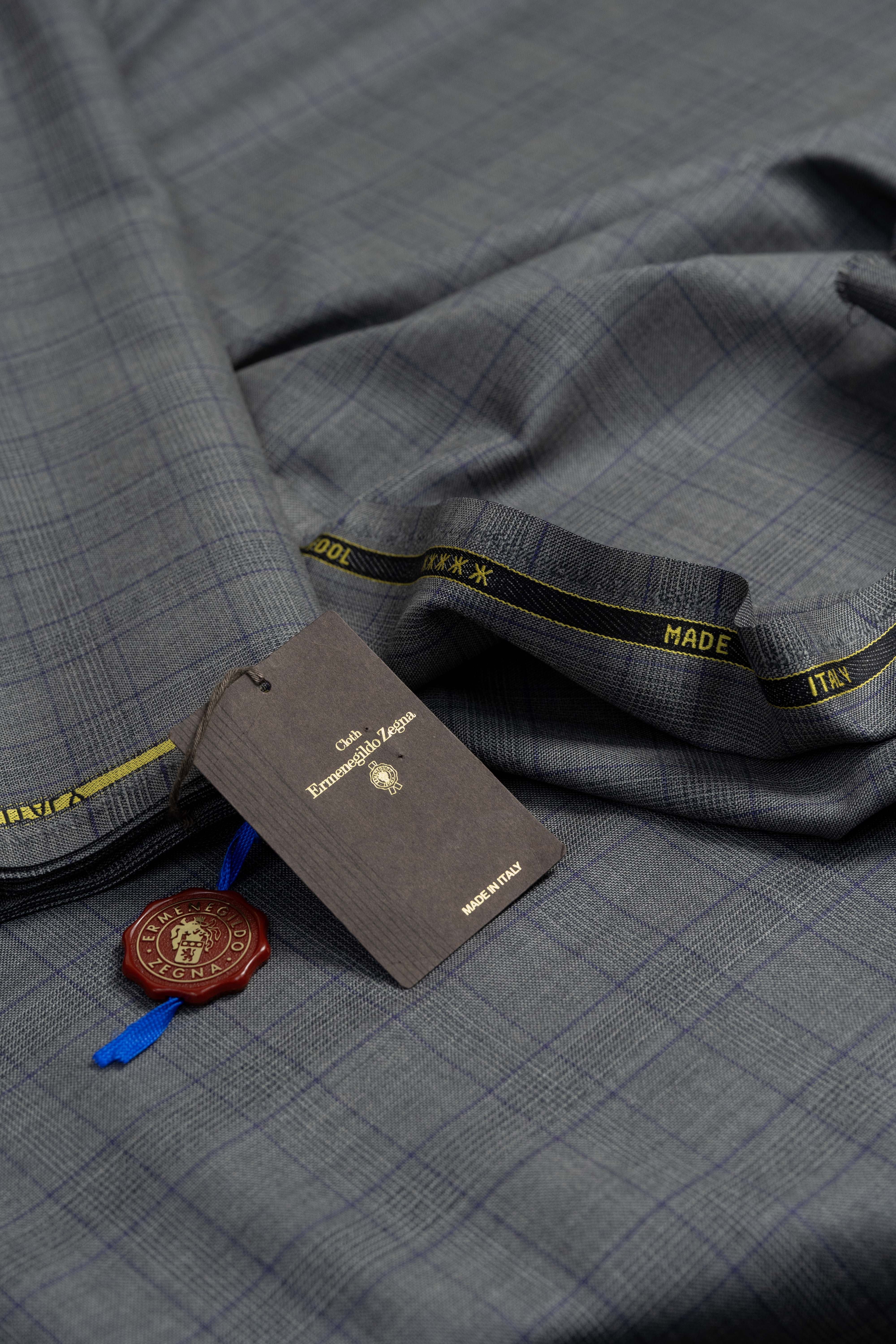 Zegna Traveller Grey Purple Check Superfine Australian Wool Suit Fabric -3.3m - Yoo's Club