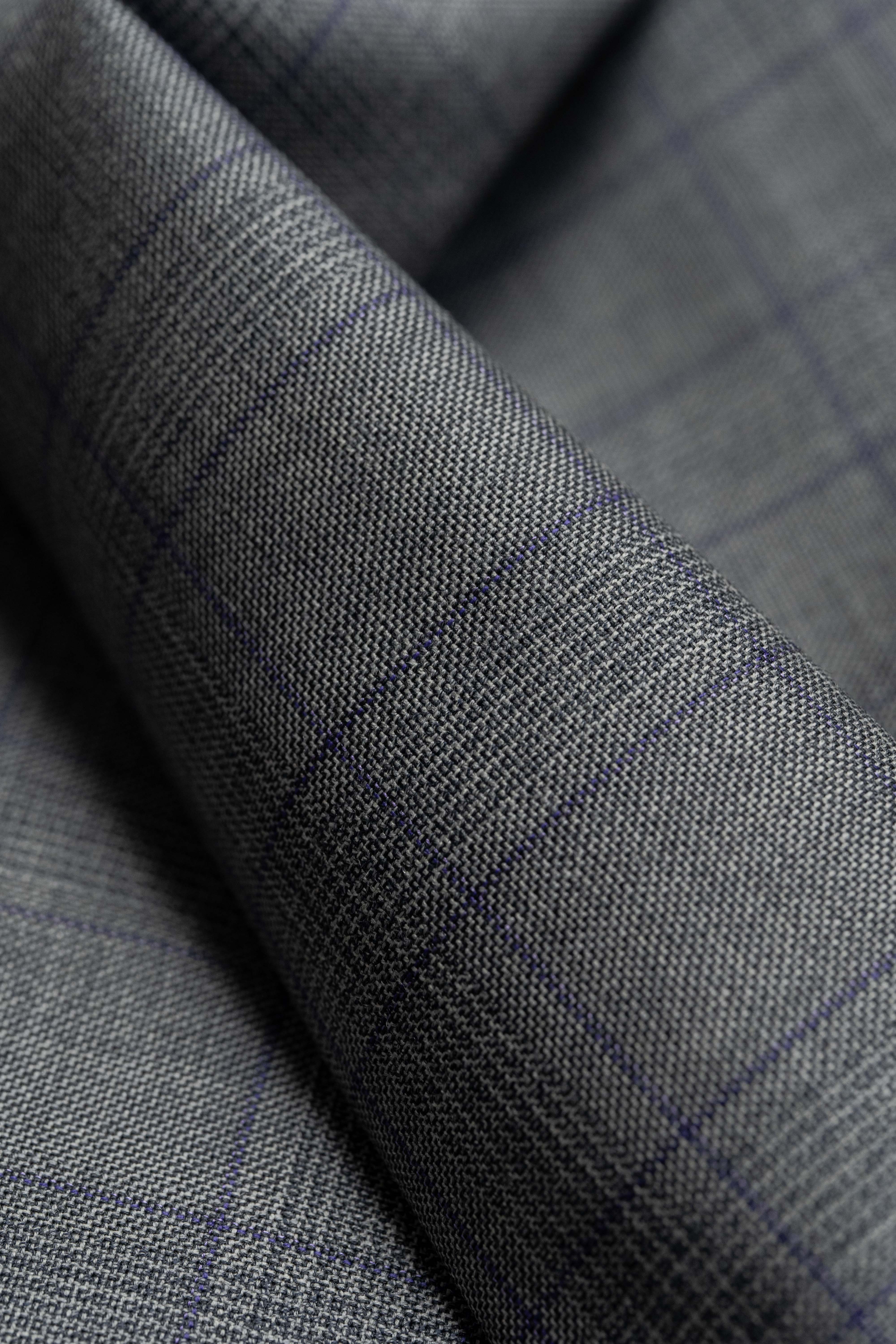 Zegna Traveller Grey Purple Check Superfine Australian Wool Suit Fabric -3.3m - Yoo's Club