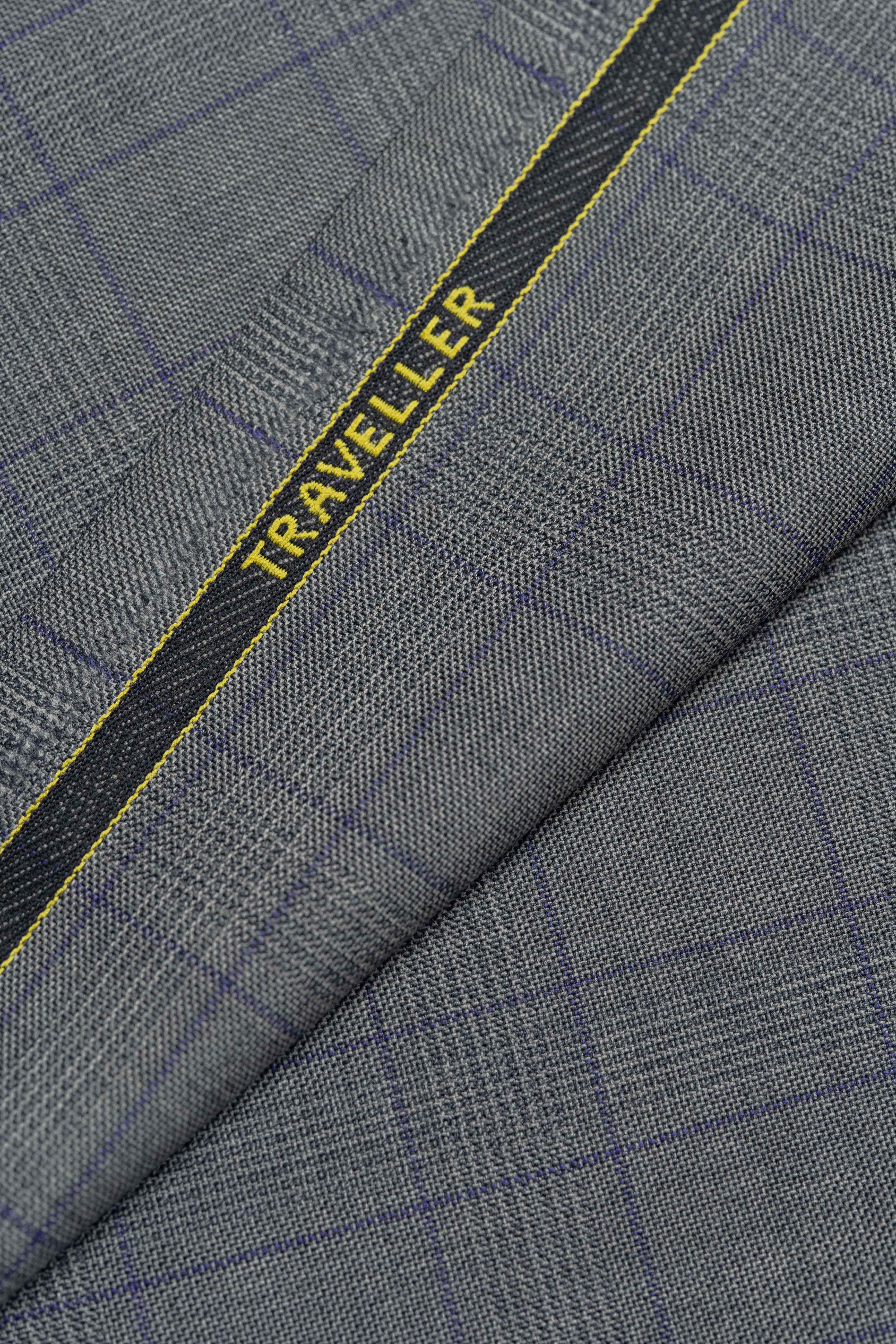 Zegna Traveller Grey Purple Check Superfine Australian Wool Suit Fabric -3.3m - Yoo's Club