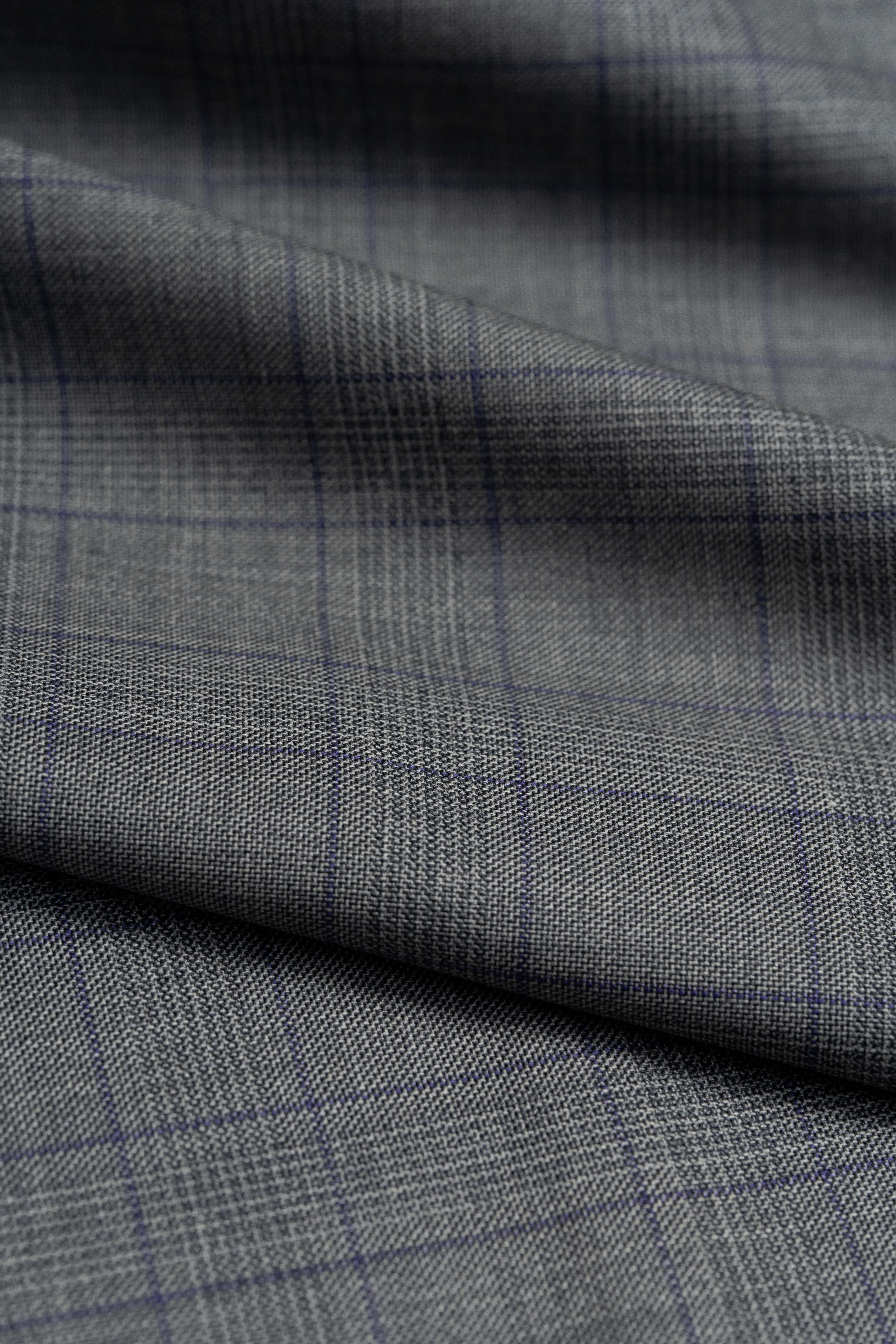 Zegna Traveller Grey Purple Check Superfine Australian Wool Suit Fabric -3.3m - Yoo's Club