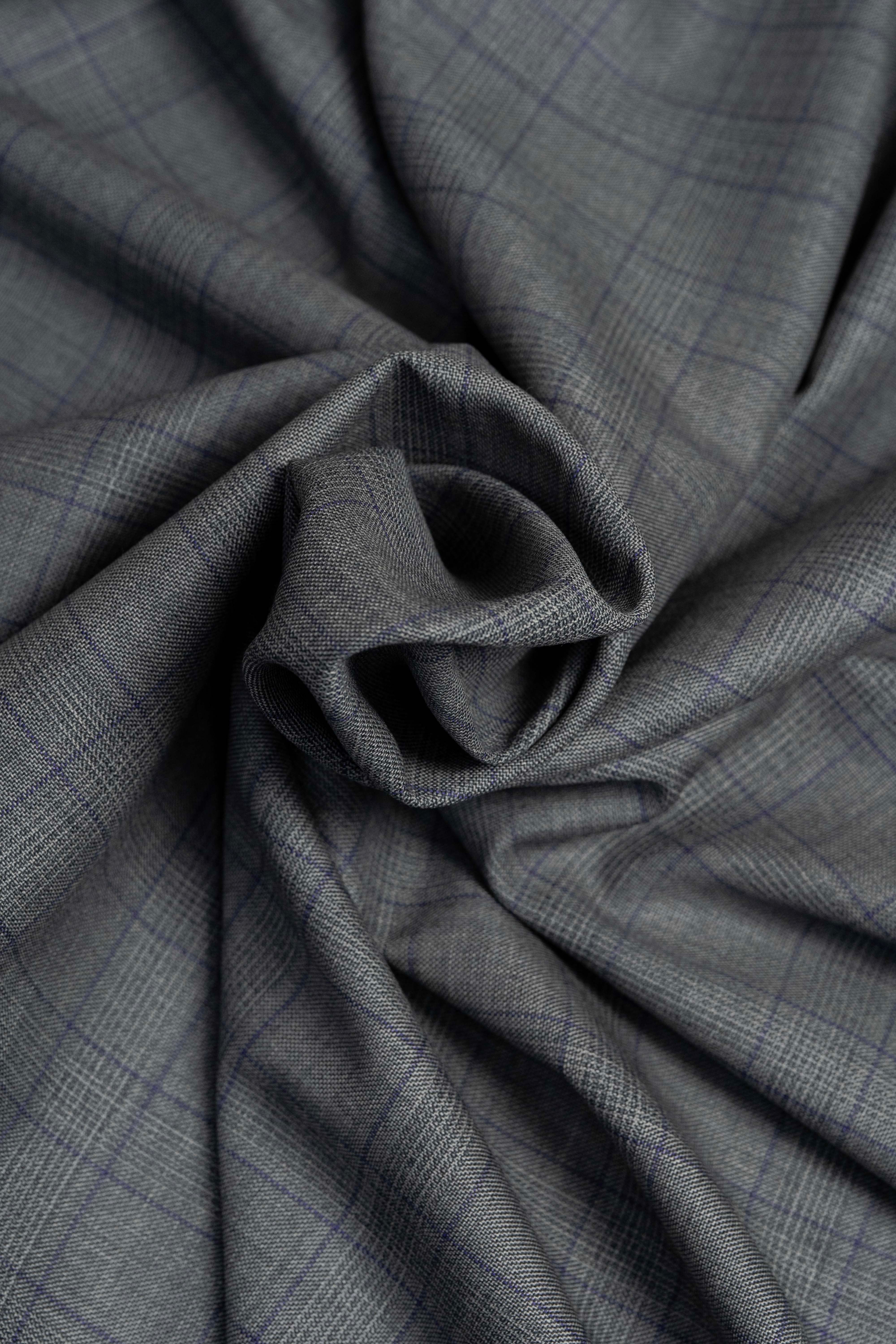 Zegna Traveller Grey Purple Check Superfine Australian Wool Suit Fabric -3.3m - Yoo's Club