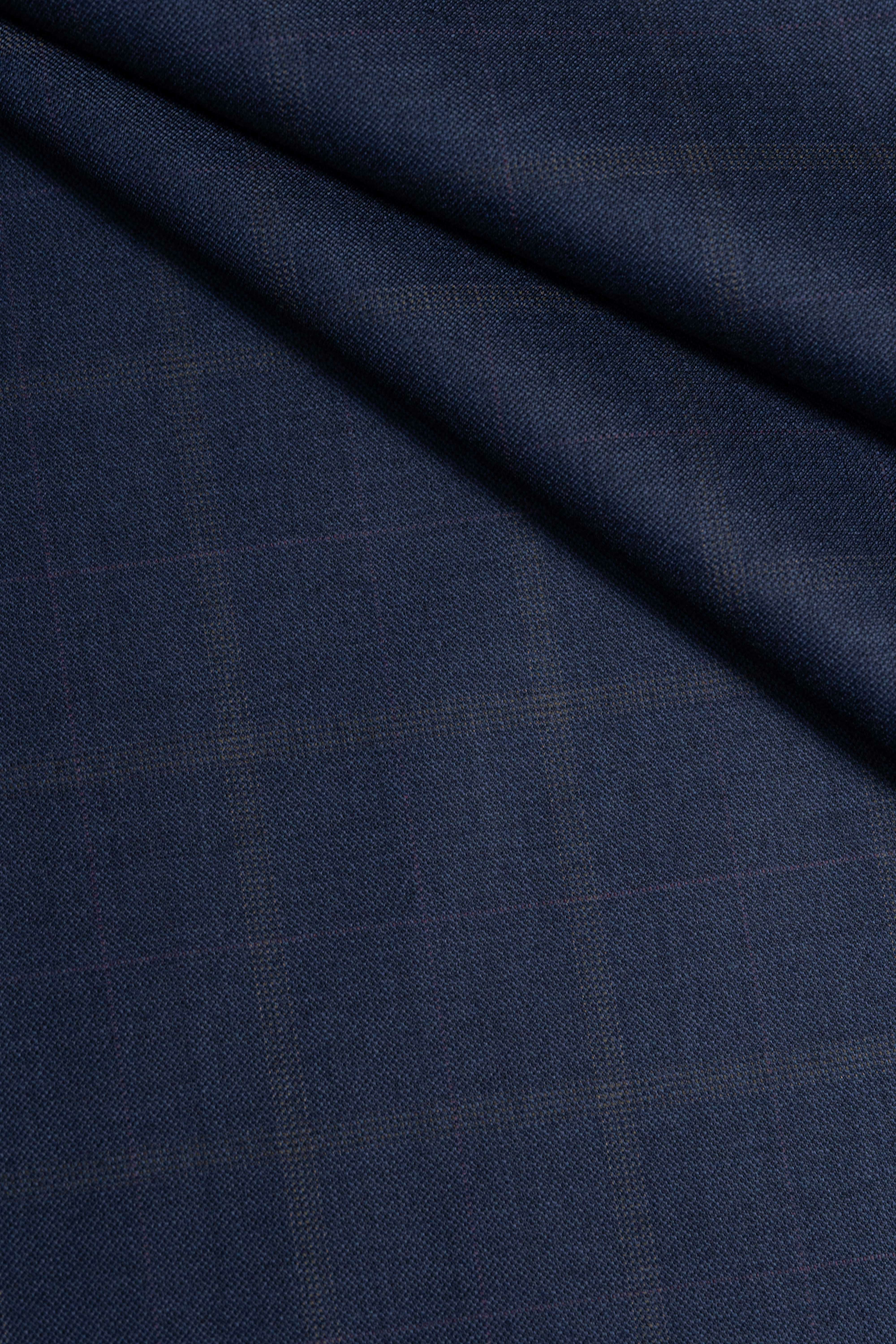 Zegna 15 Milmil 15 Navy Check Wool Suit Fabric-3.1m - Yoo's Club