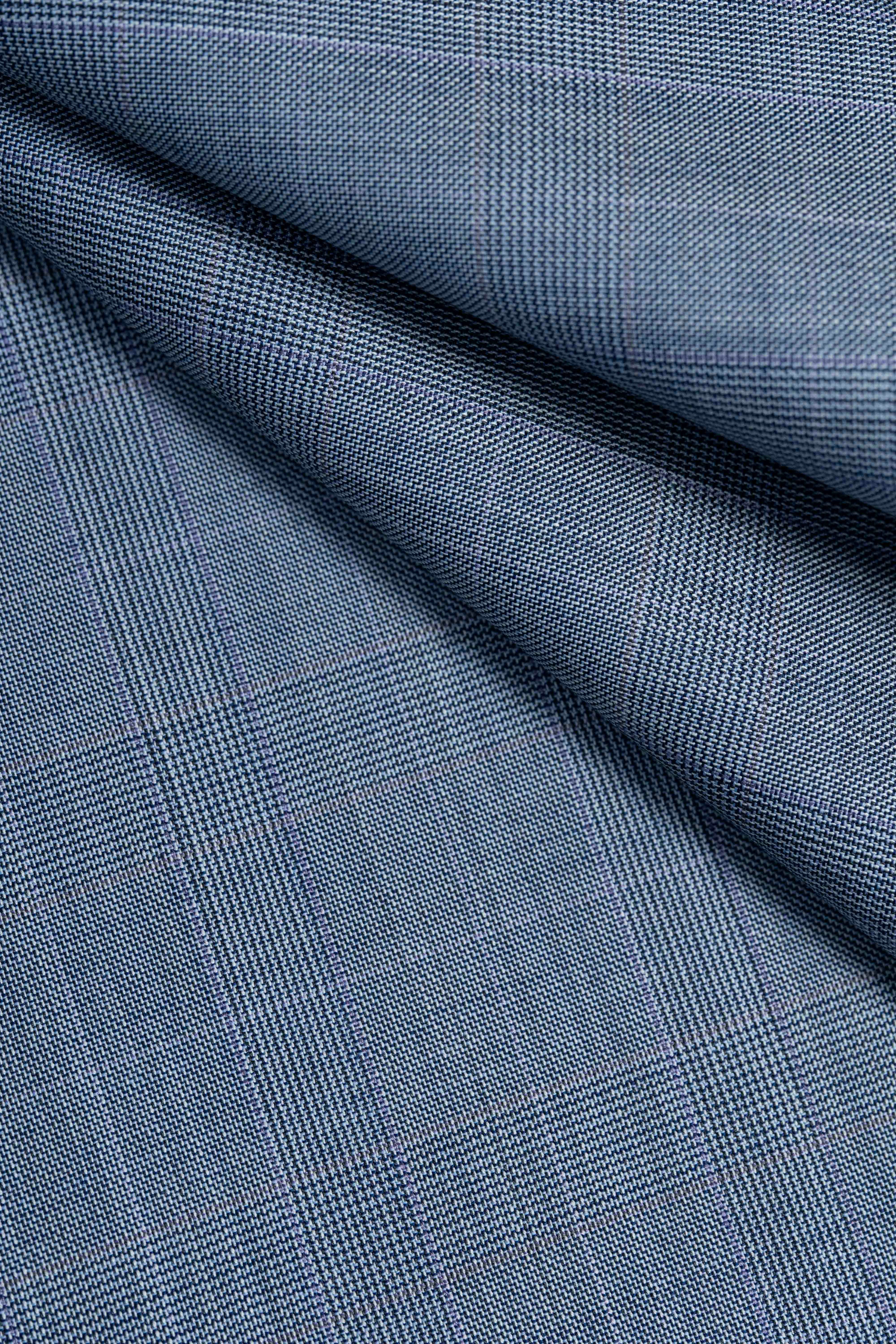 Zegna Traveller Blue Check Superfine Australian Wool Suit Fabric -3.1m - Yoo's Club