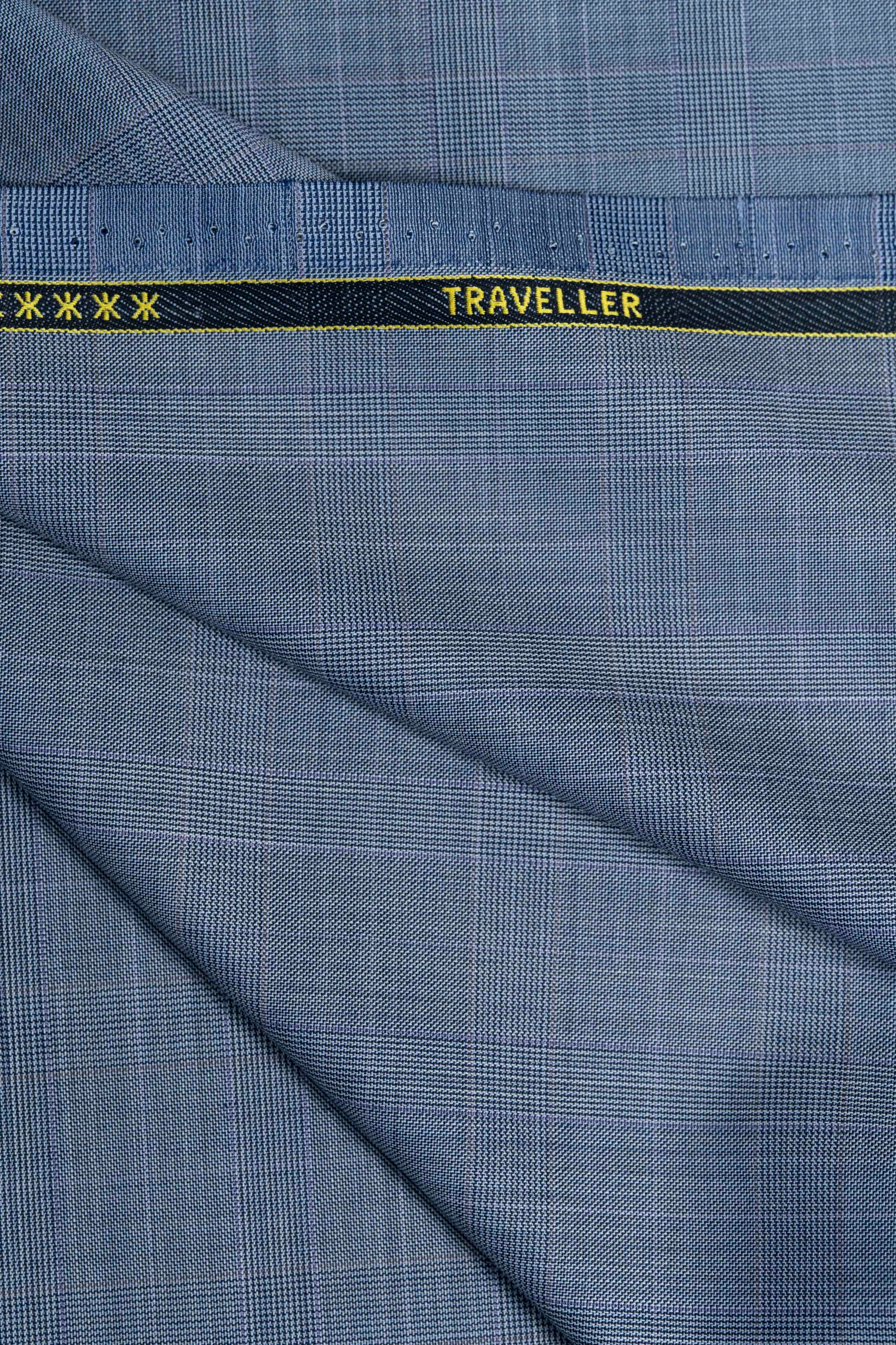 Zegna Traveller Blue Check Superfine Australian Wool Suit Fabric -3.1m - Yoo's Club