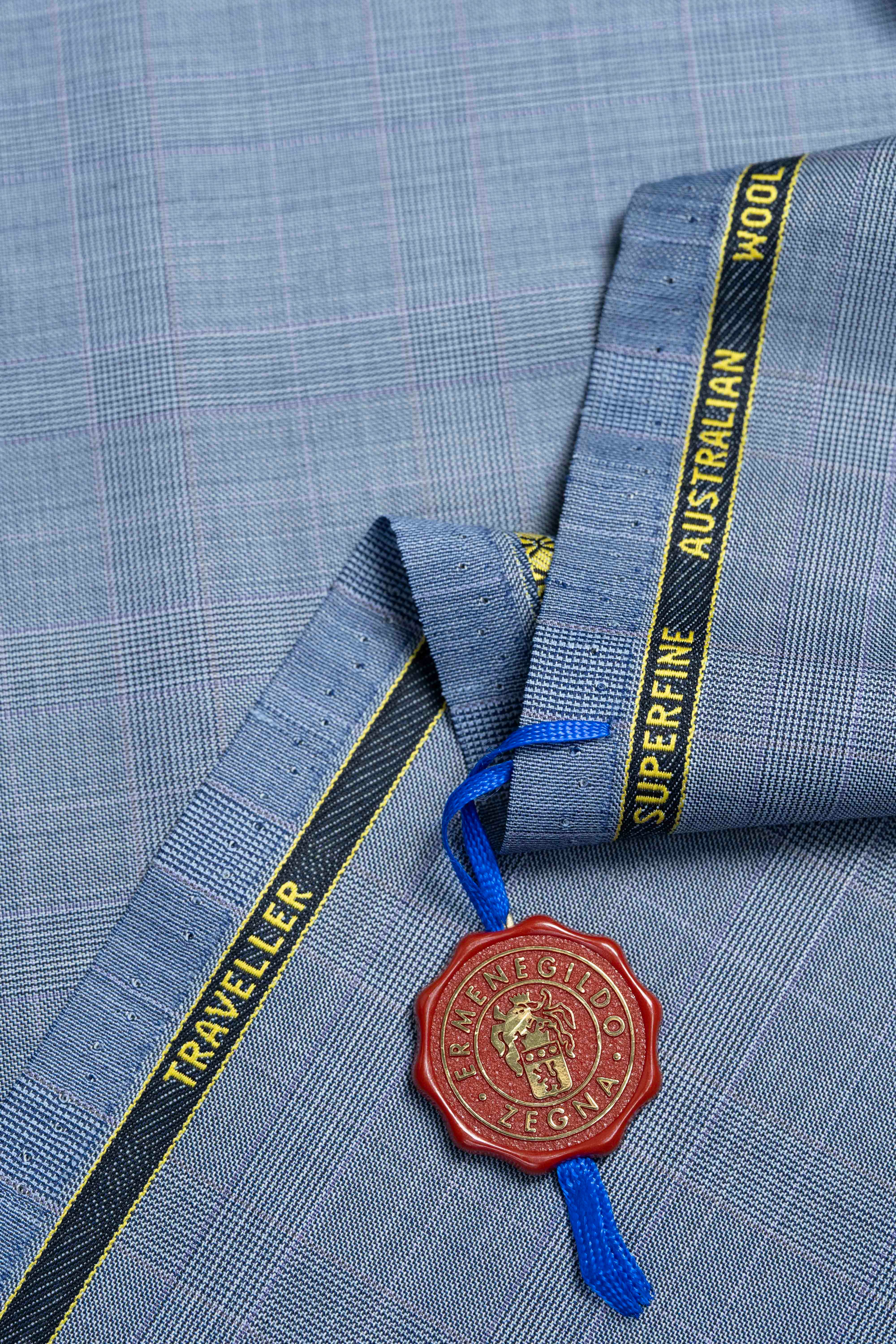 Zegna Traveller Blue Check Superfine Australian Wool Suit Fabric -3.1m - Yoo's Club