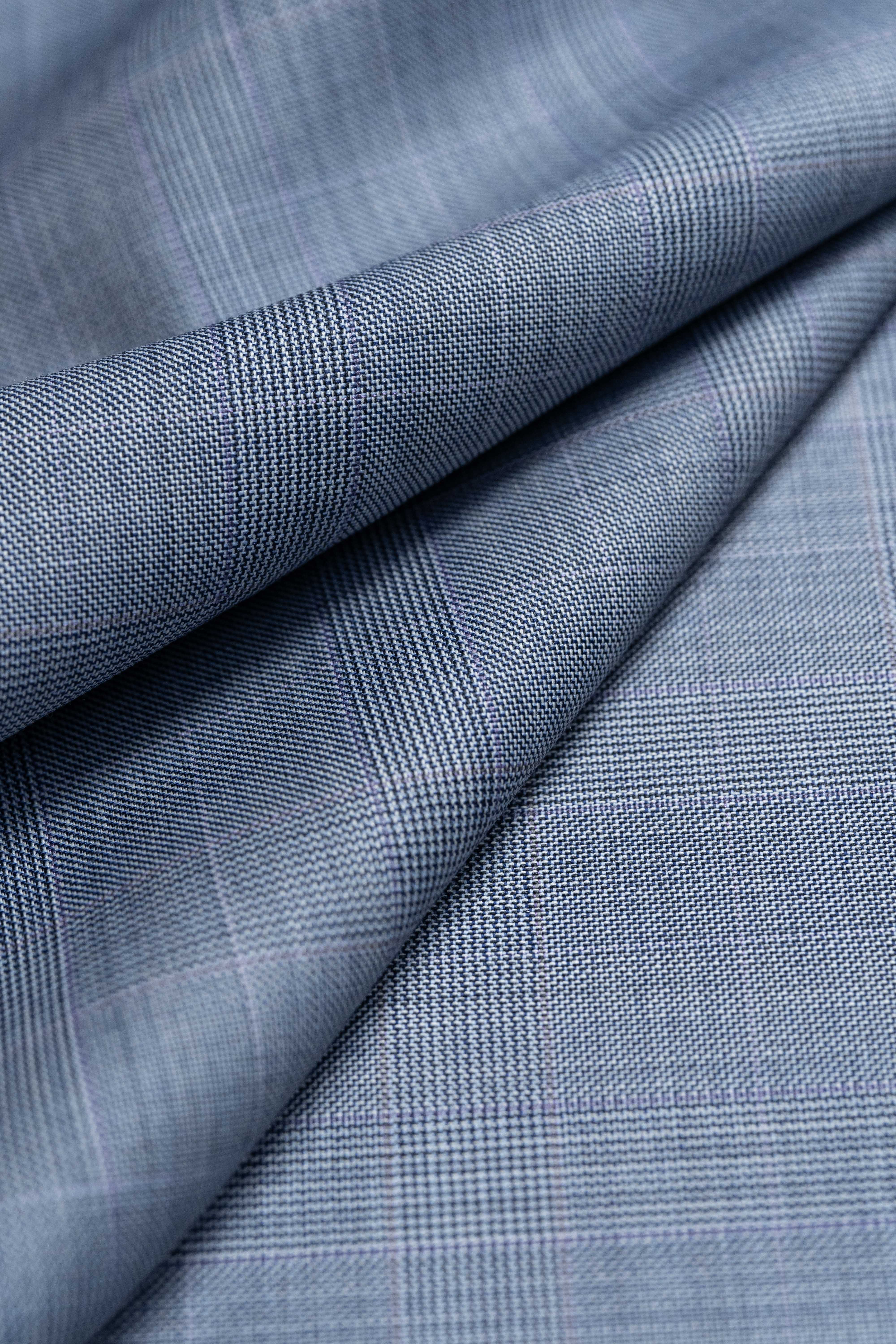 Zegna Traveller Blue Check Superfine Australian Wool Suit Fabric -3.1m - Yoo's Club