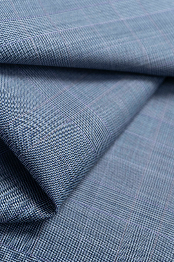 Zegna Traveller Blue Check Superfine Australian Wool Suit Fabric -3.1m
