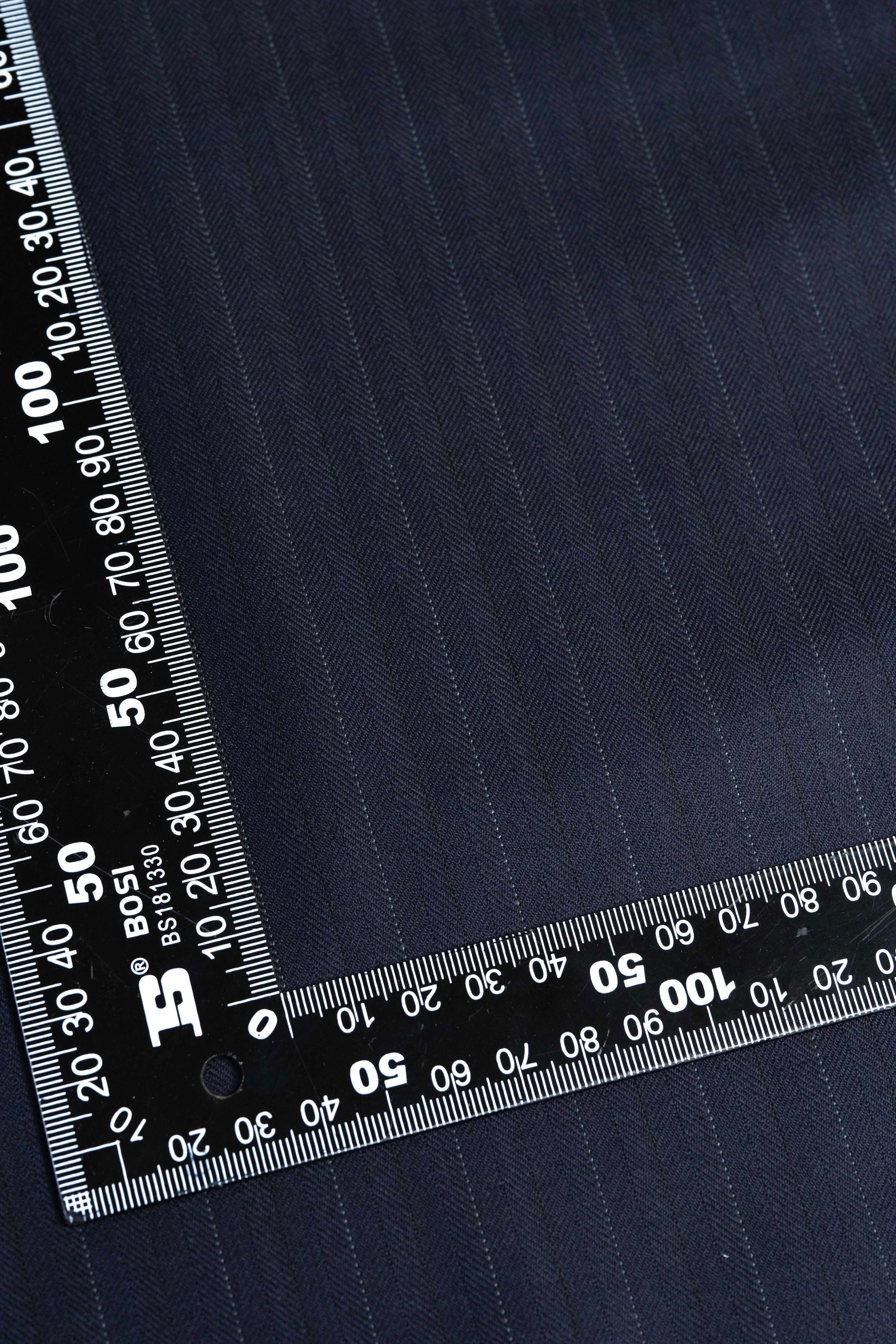 Dark Navy Herringbone Stripe Super 120's & Cashmere Suit Fabric (V23703)-3.1m - Yoo's Club