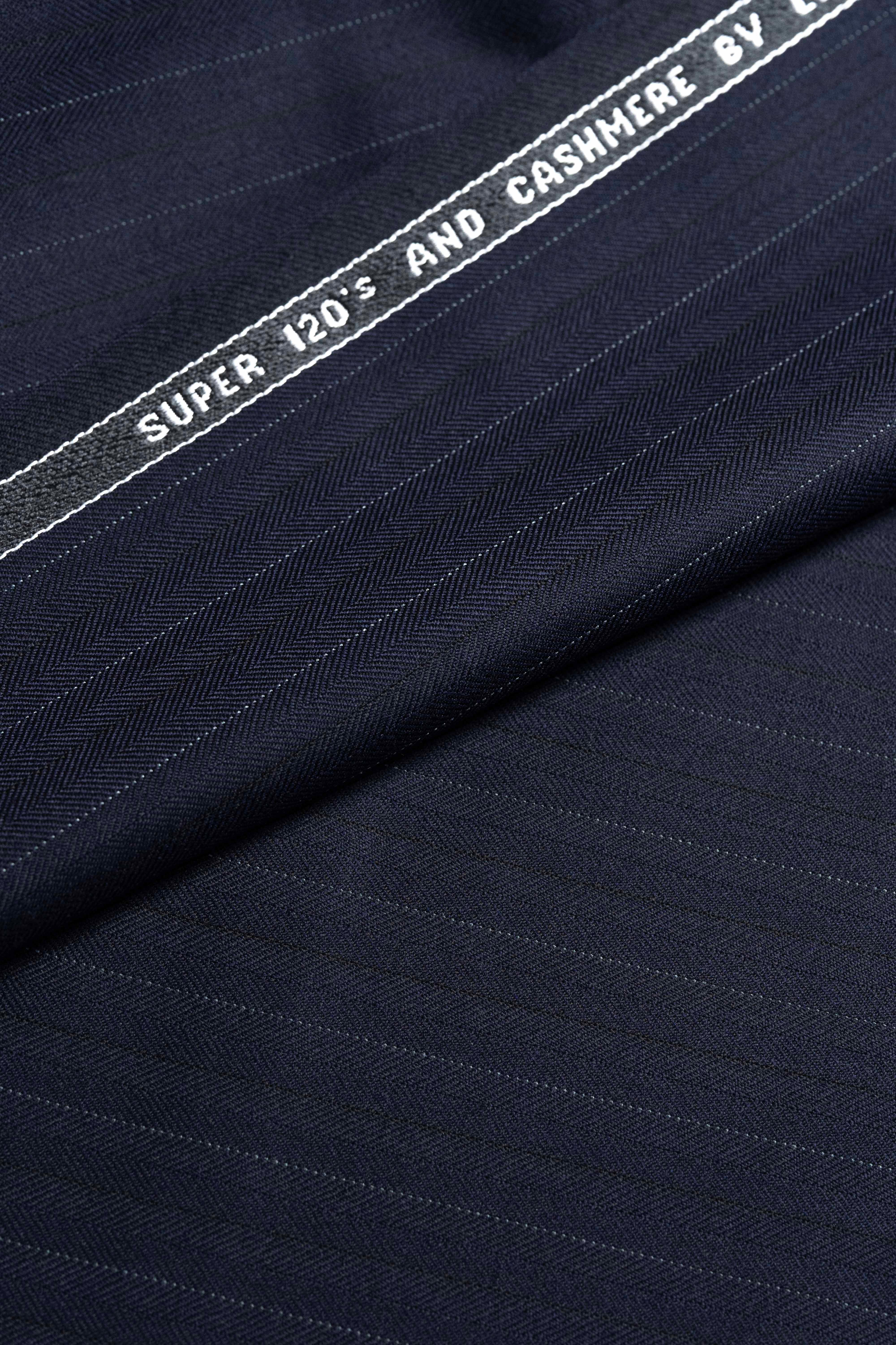 Dark Navy Herringbone Stripe Super 120's & Cashmere Suit Fabric (V23703)-3.1m - Yoo's Club