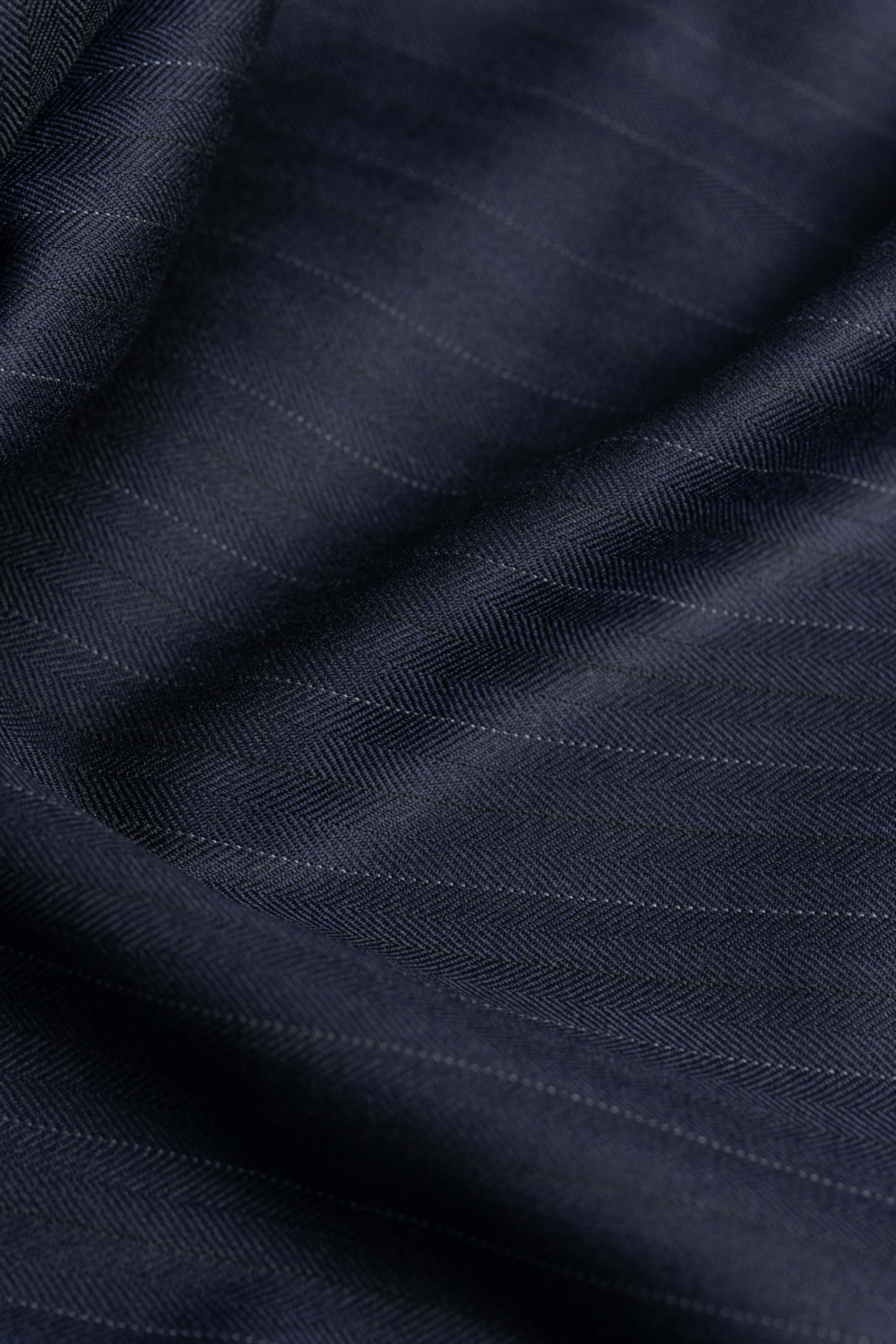 Dark Navy Herringbone Stripe Super 120's & Cashmere Suit Fabric (V23703)-3.1m - Yoo's Club