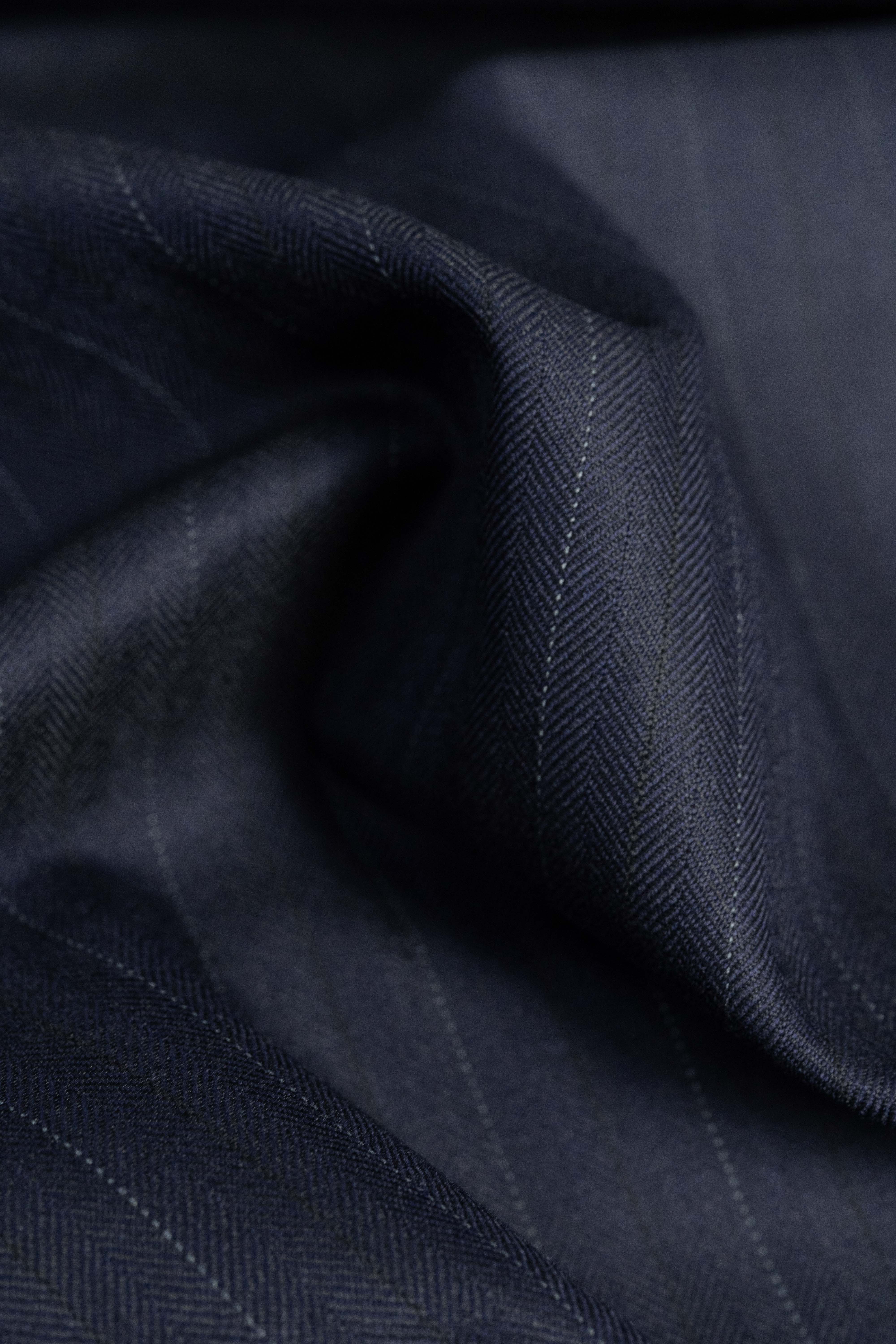 Dark Navy Herringbone Stripe Super 120's & Cashmere Suit Fabric (V23703)-3.1m - Yoo's Club