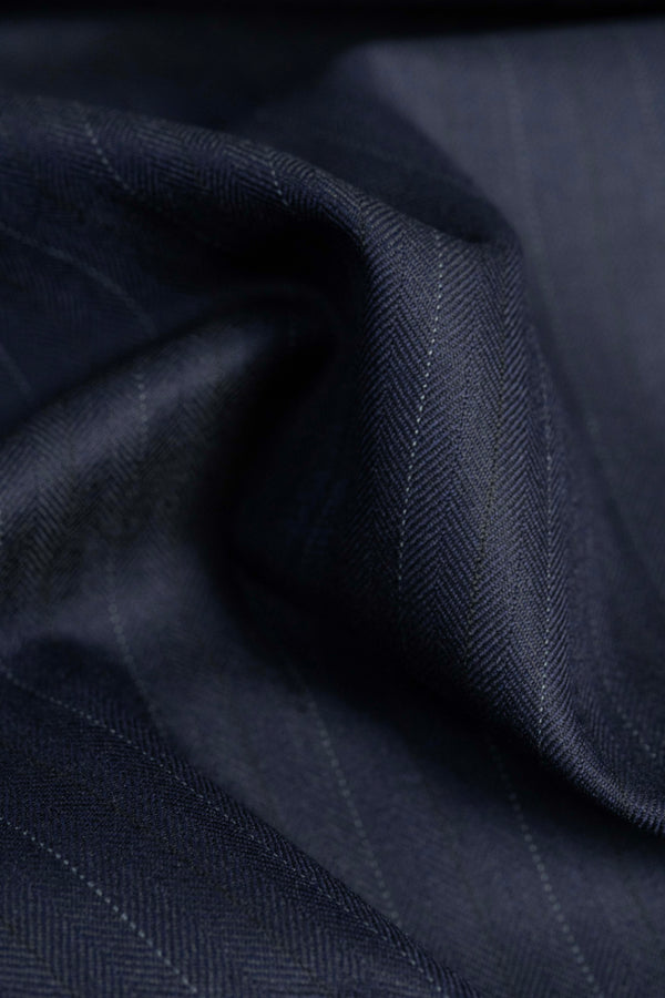 Dark Navy Herringbone Stripe Super 120's & Cashmere Suit Fabric (V23703)-3.1m