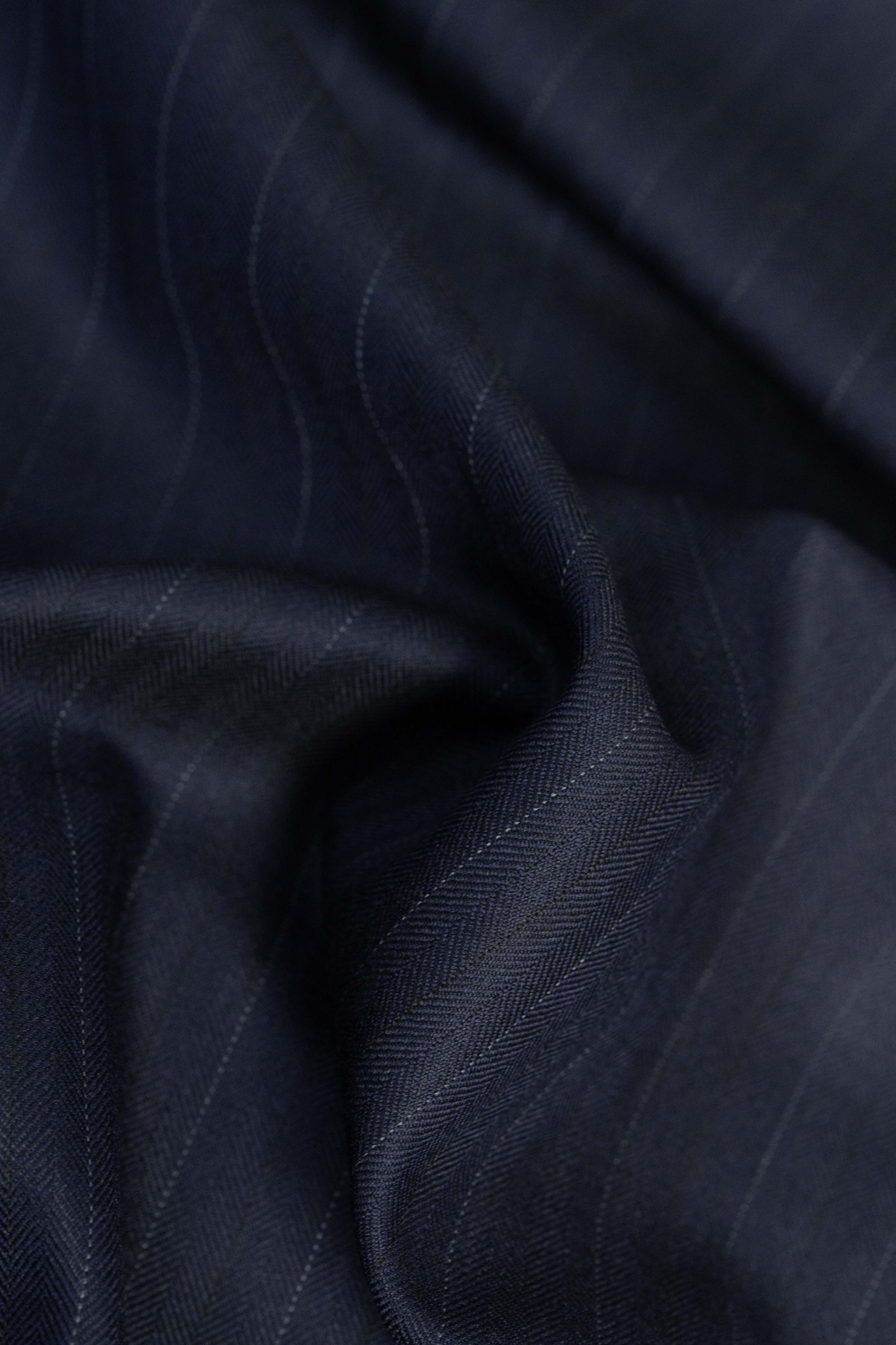 Dark Navy Herringbone Stripe Super 120's & Cashmere Suit Fabric (V23703)-3.1m - Yoo's Club
