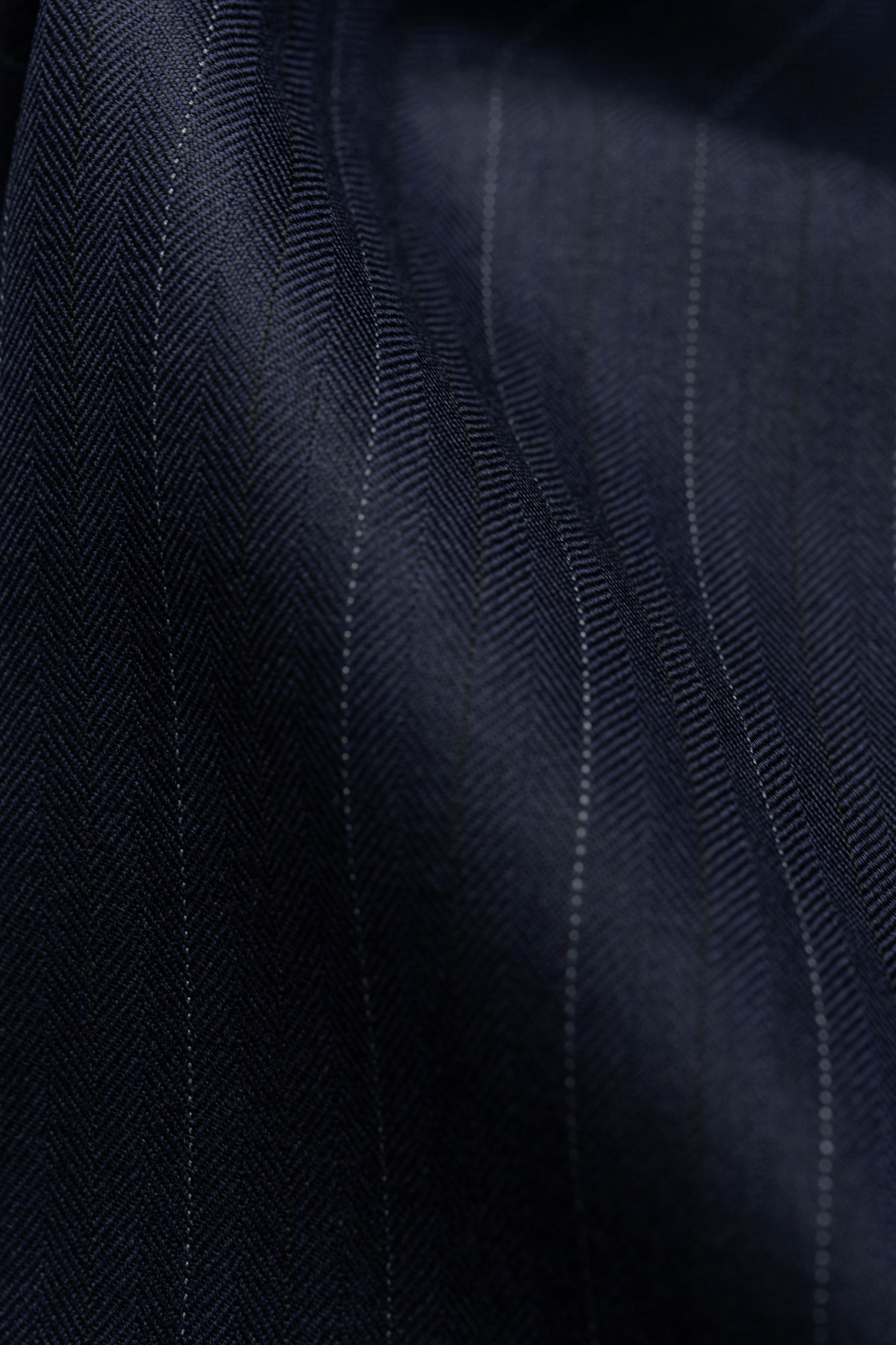 Dark Navy Herringbone Stripe Super 120's & Cashmere Suit Fabric (V23703)-3.1m - Yoo's Club