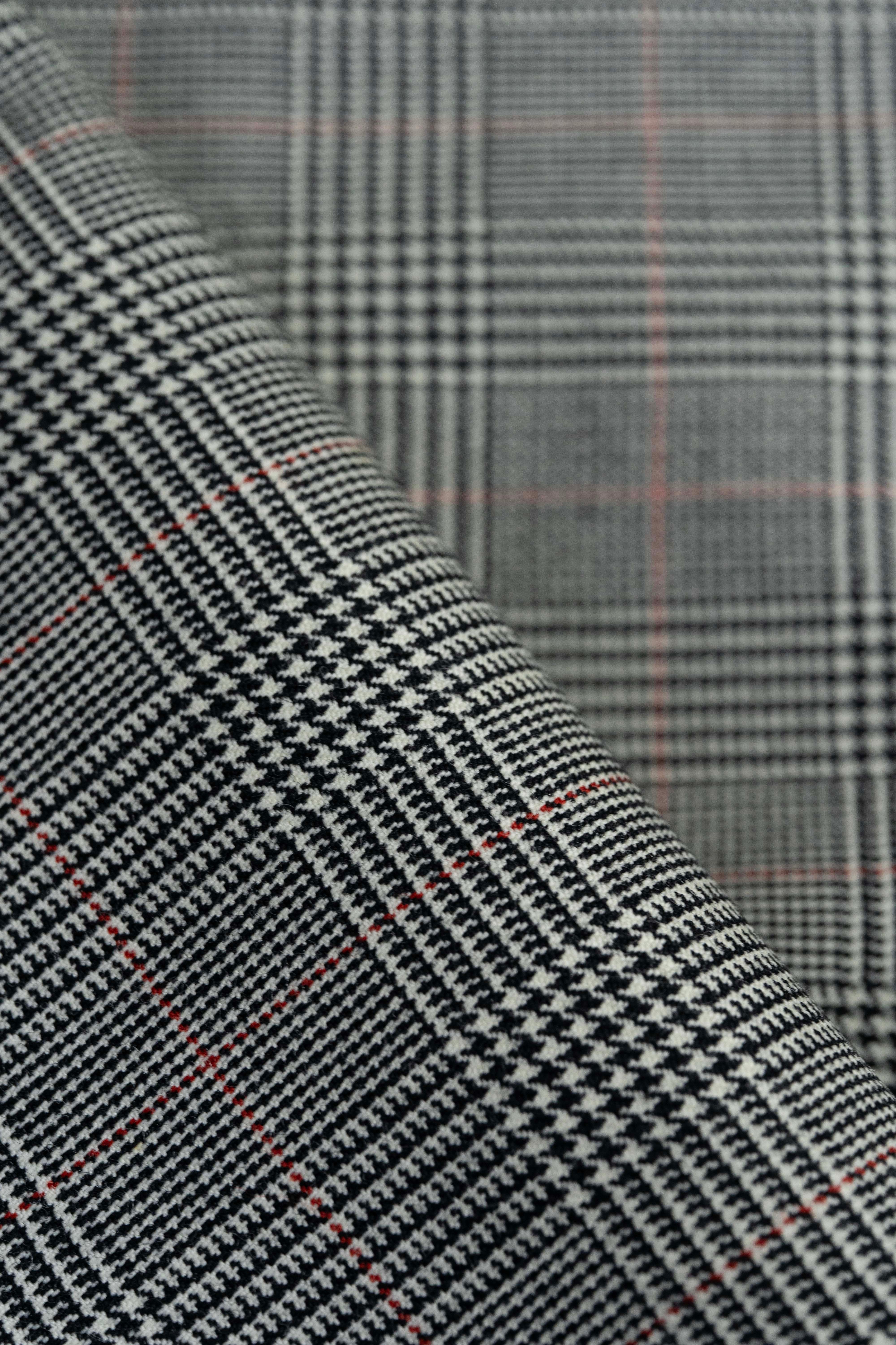 Dormeuil Red Glen Check Suit Jacket Fabric (V23746) -1.75m - Yoo's Club