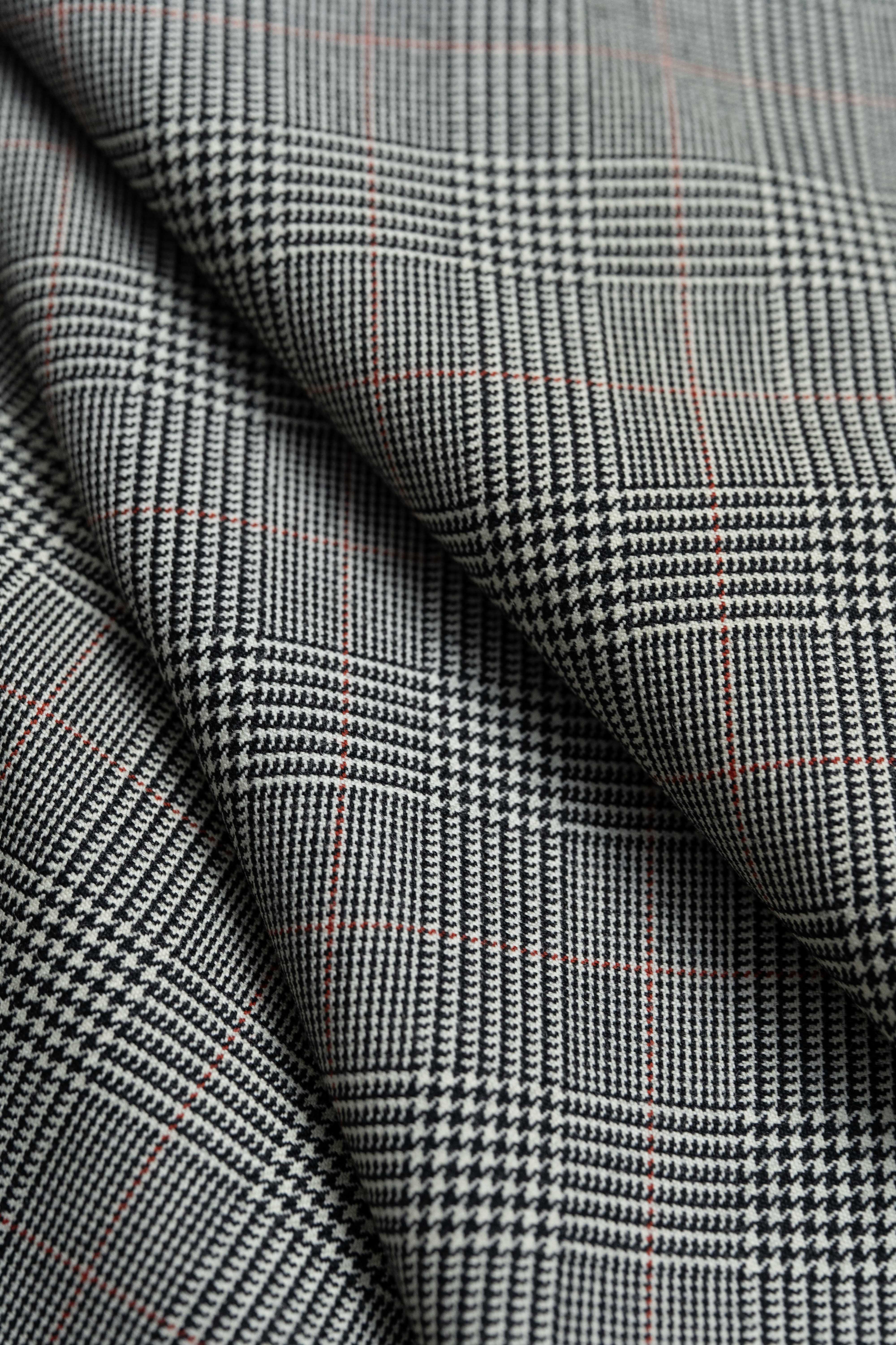 Dormeuil Red Glen Check Suit Jacket Fabric (V23746) -1.75m - Yoo's Club