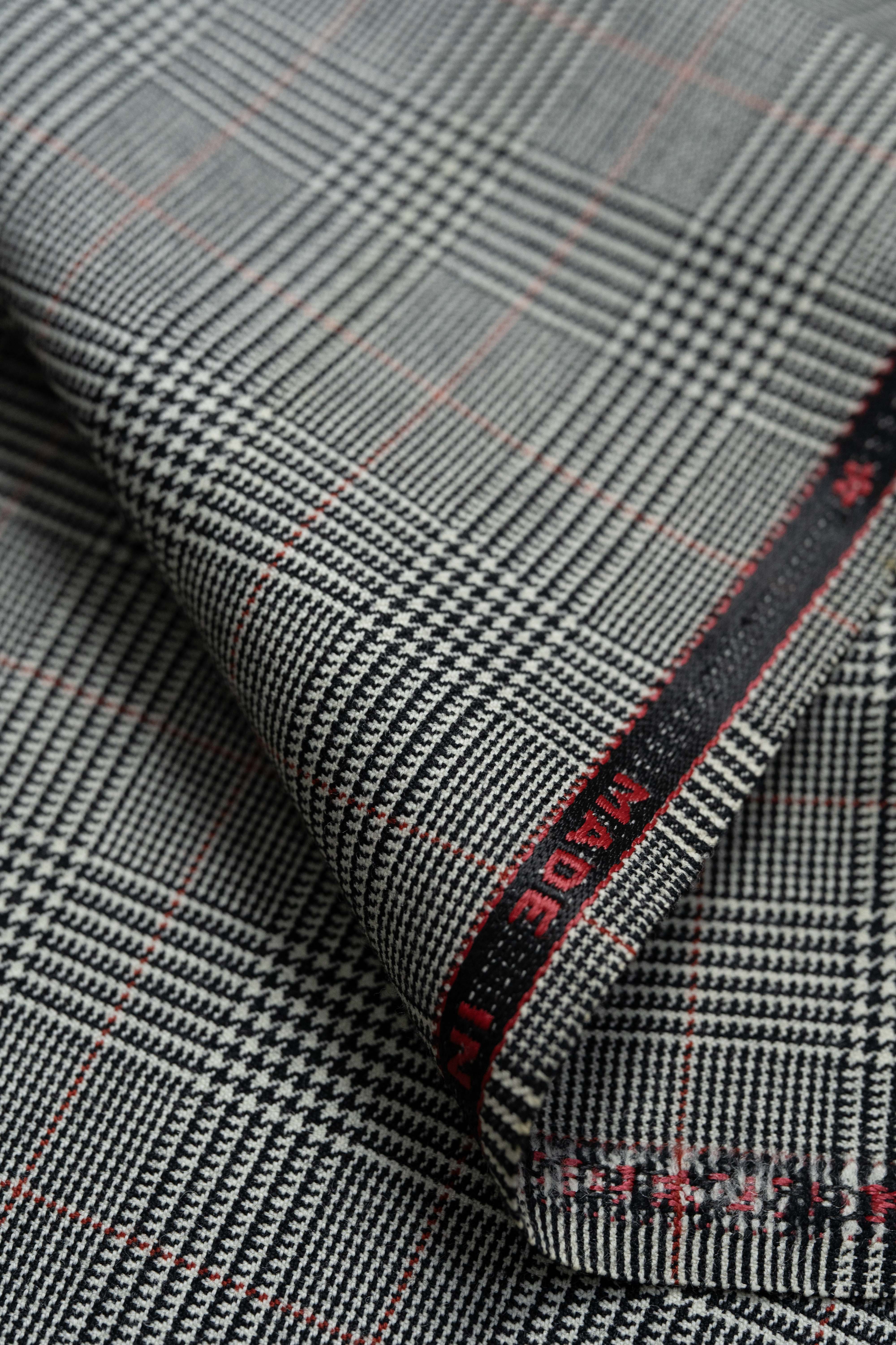 Dormeuil Red Glen Check Suit Jacket Fabric (V23746) -1.75m - Yoo's Club