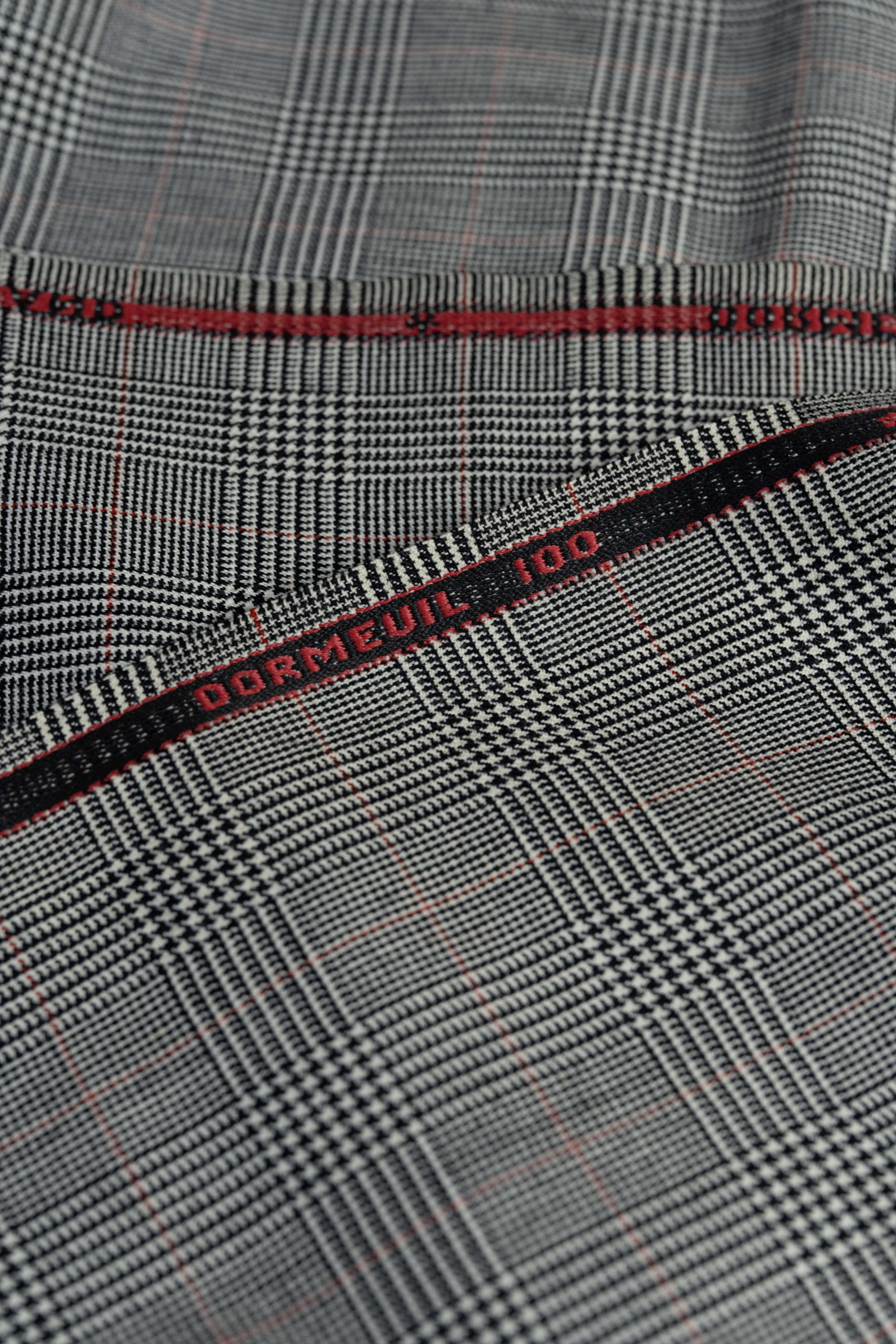 Dormeuil Red Glen Check Suit Jacket Fabric (V23746) -1.75m - Yoo's Club