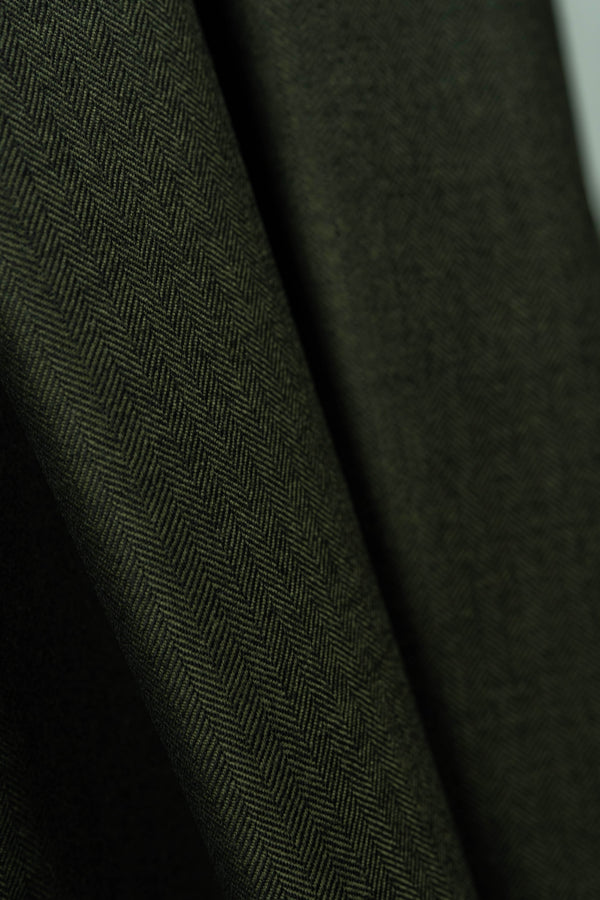 Pal Zileri Dark Green Herringbone Merino Wool Fabric (V23745)-1.85m
