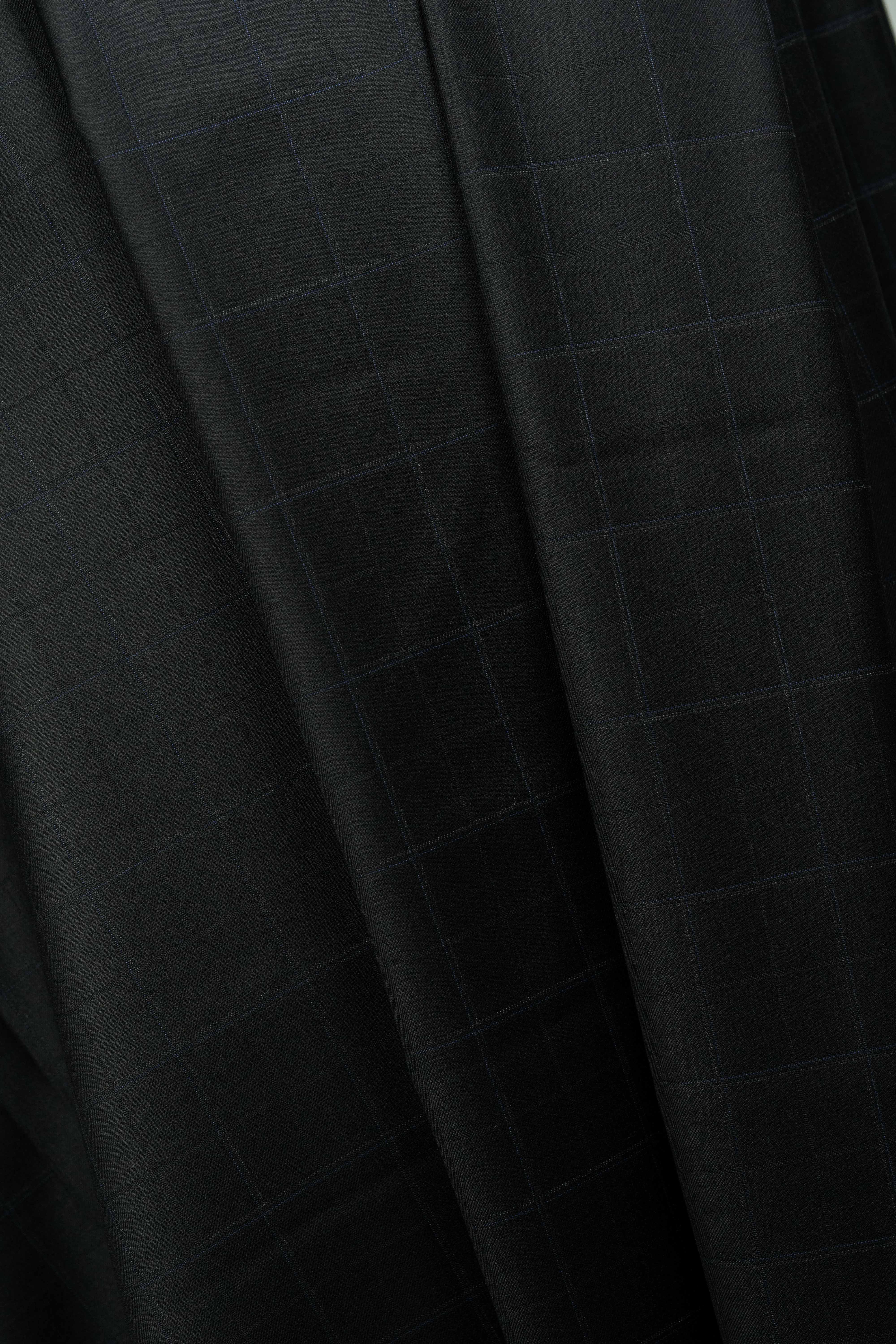 E.Thomas Black Blue Check Super 150 支羊毛西裝面料 (V23747)-3米