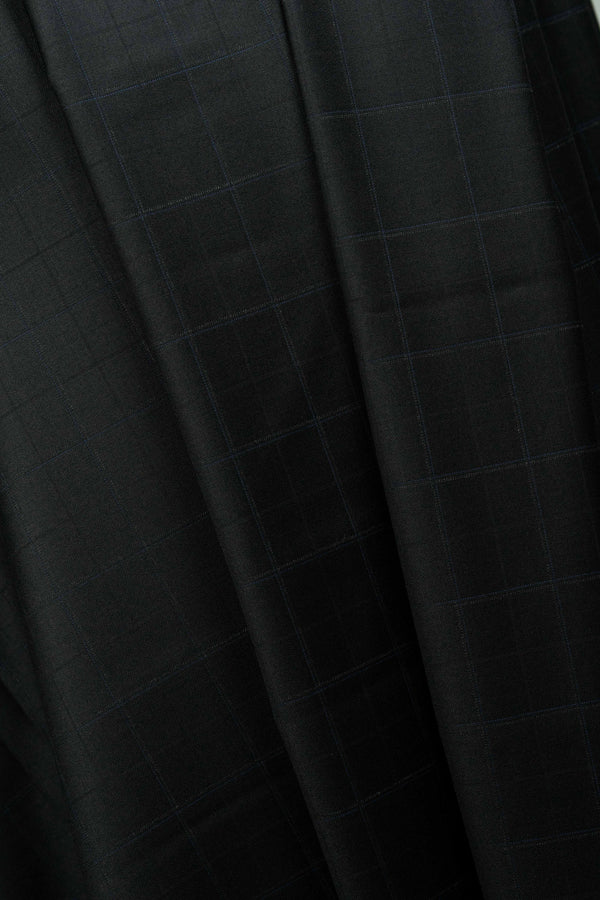 E.Thomas Black Blue Check Super 150's Wool Suiting Fabric (V23747)-3m