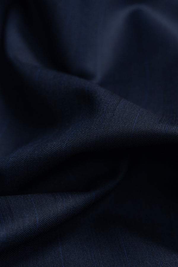 Dark Navy Stripe Tasmanian Super 100's Wool Fabric produced by Loro Piana (V23767)-3m