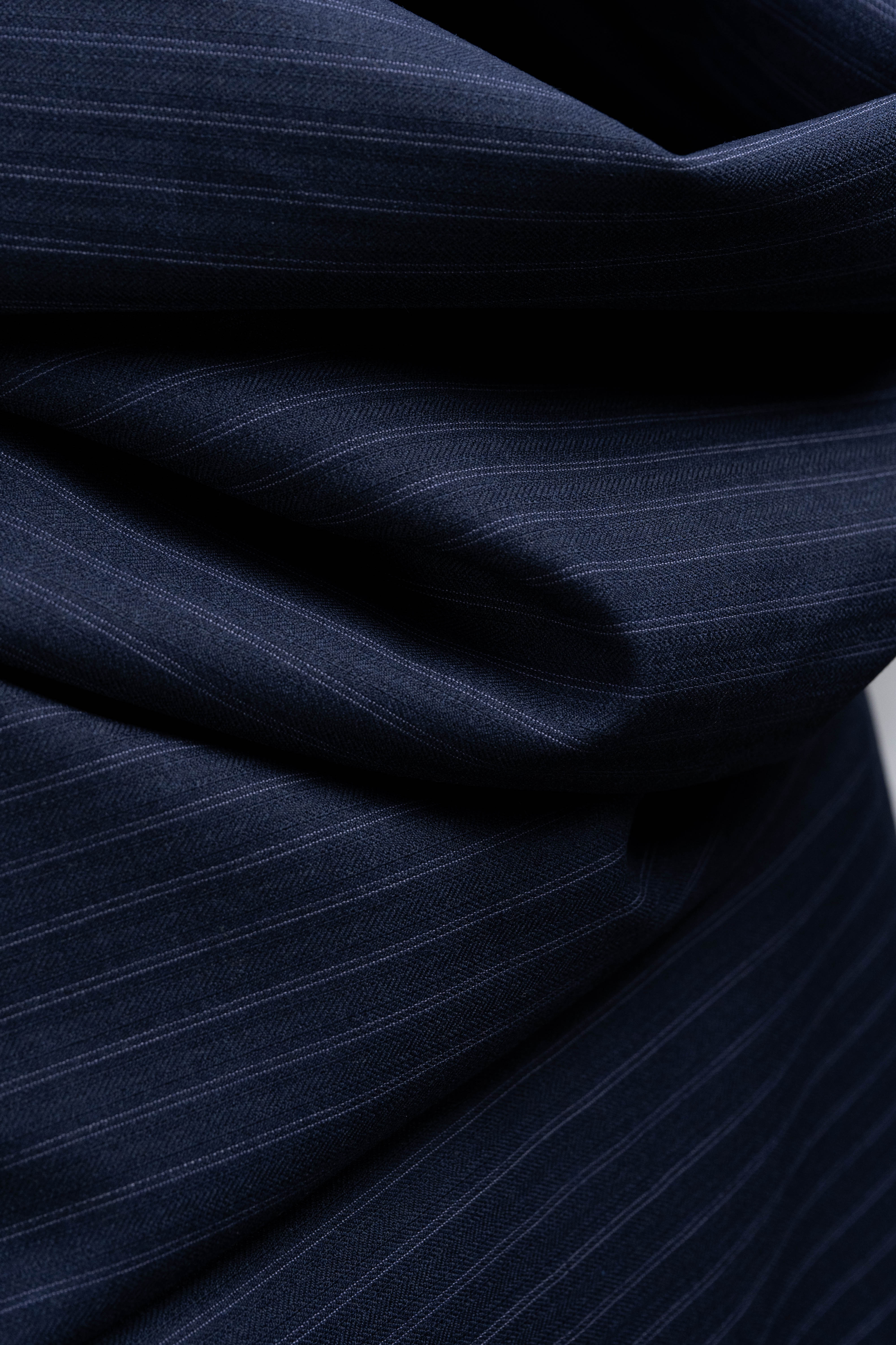 Moffat Bros Navy Stripe Heavy Wool Suiting Fabric (V23727)-3m