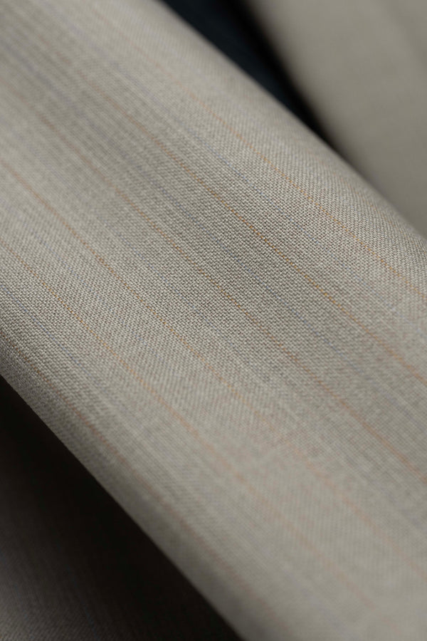 Wain Shiell Khaki Fancy Stripe Wool Suit Fabric (V23717) -2.95m