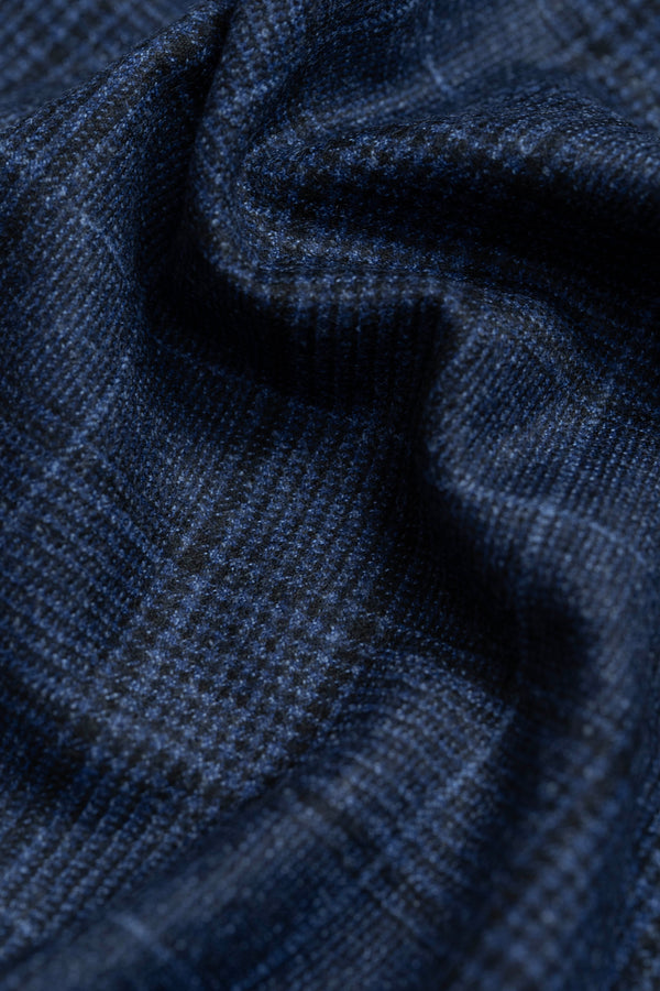 Marlane Blue Windowpane Check Wool Jacketing Fabric - 1.75M