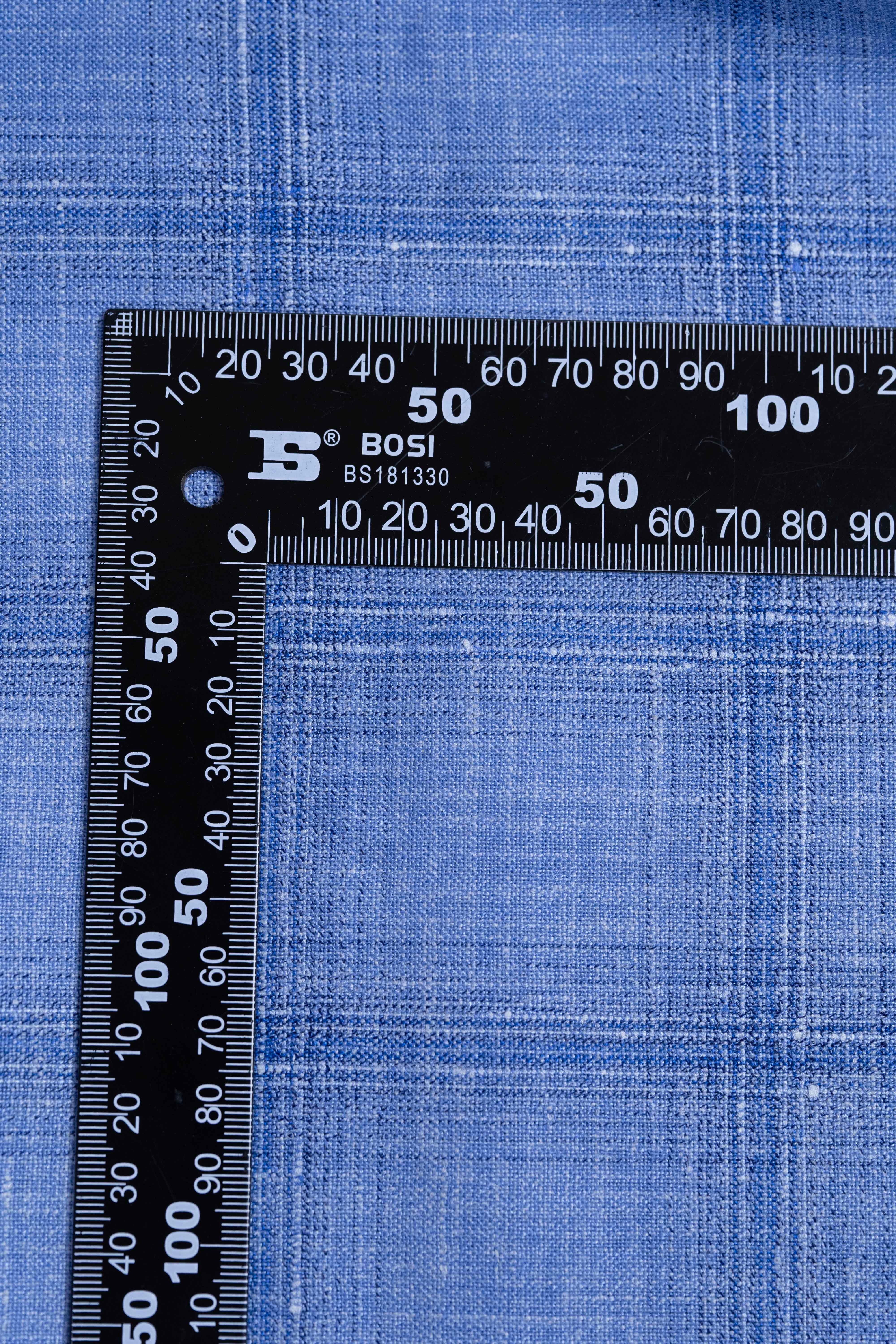 E.Thomas Sky Blue Check Wool Silk Linen Jacketing Fabric