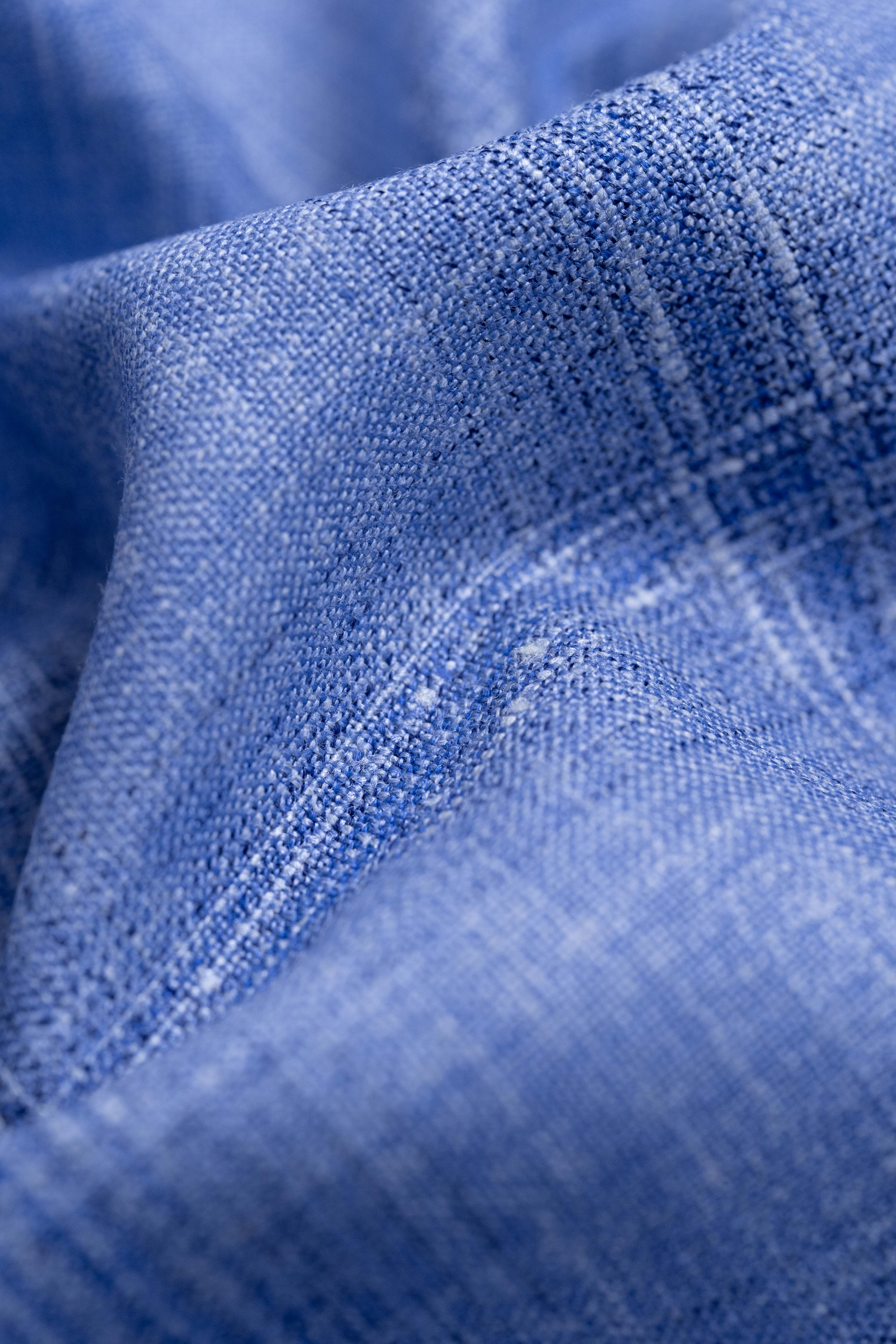 E.Thomas Sky Blue Check Wool Silk Linen Jacketing Fabric