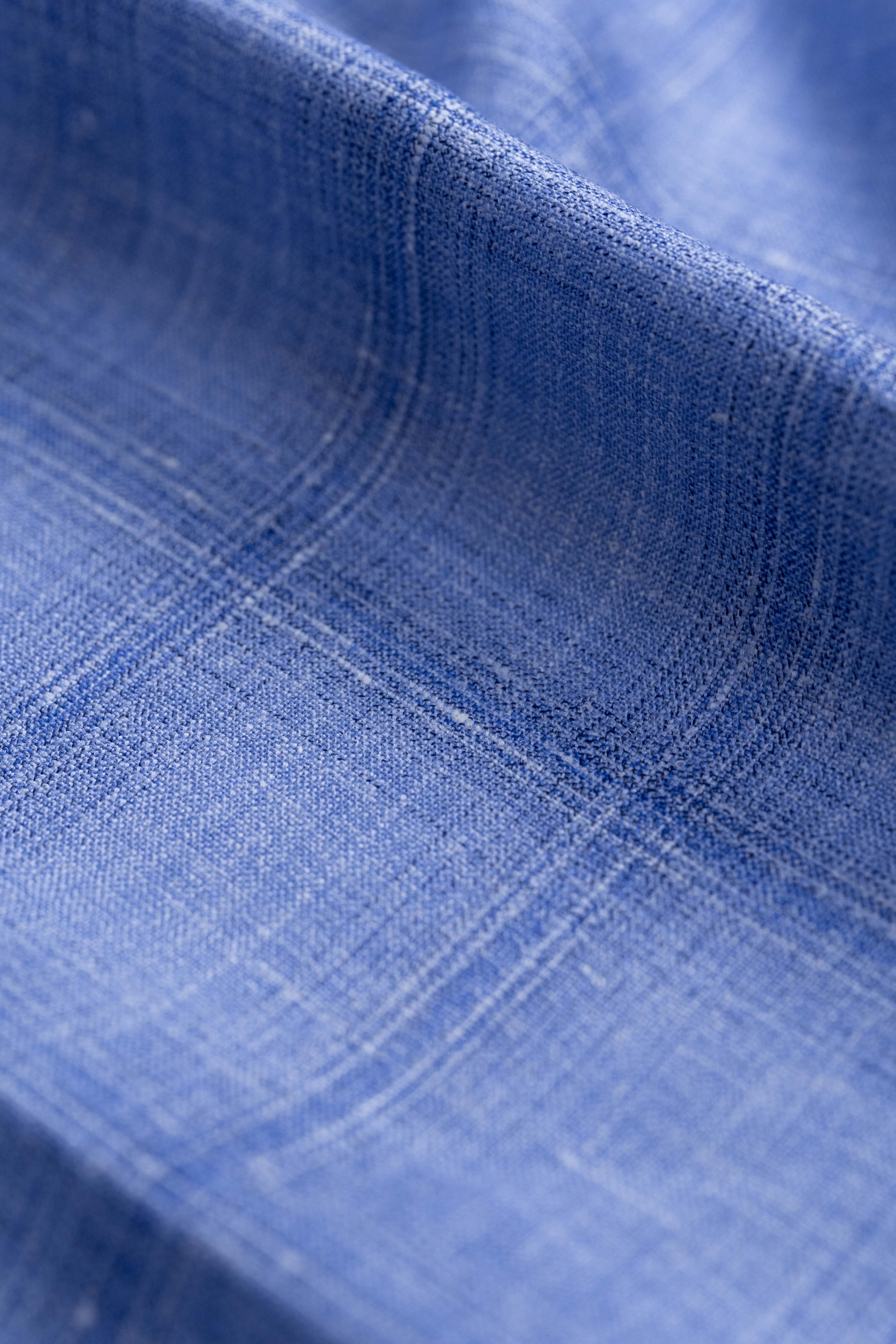 E.Thomas Sky Blue Check Wool Silk Linen Jacketing Fabric