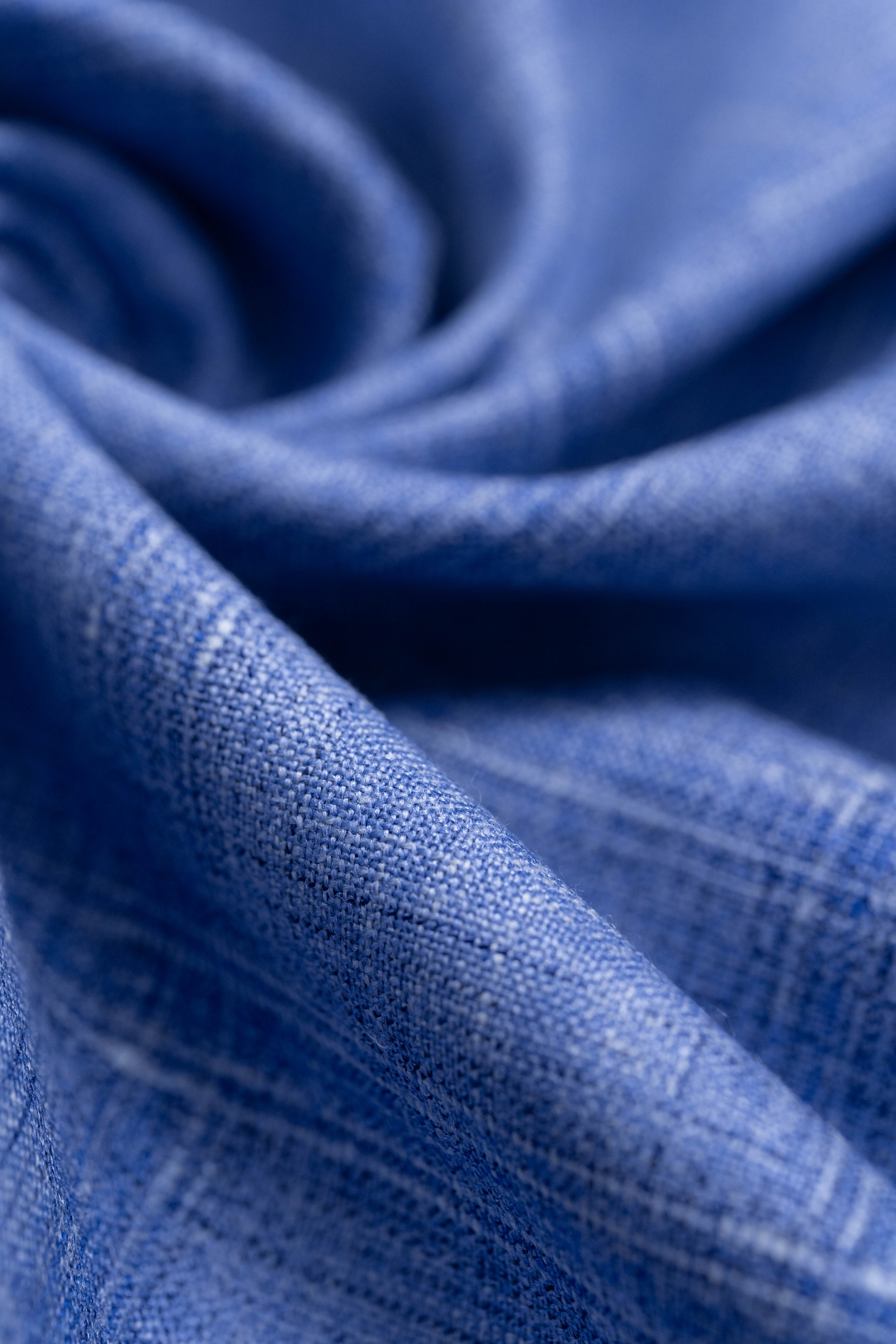 E.Thomas Sky Blue Check Wool Silk Linen Jacketing Fabric