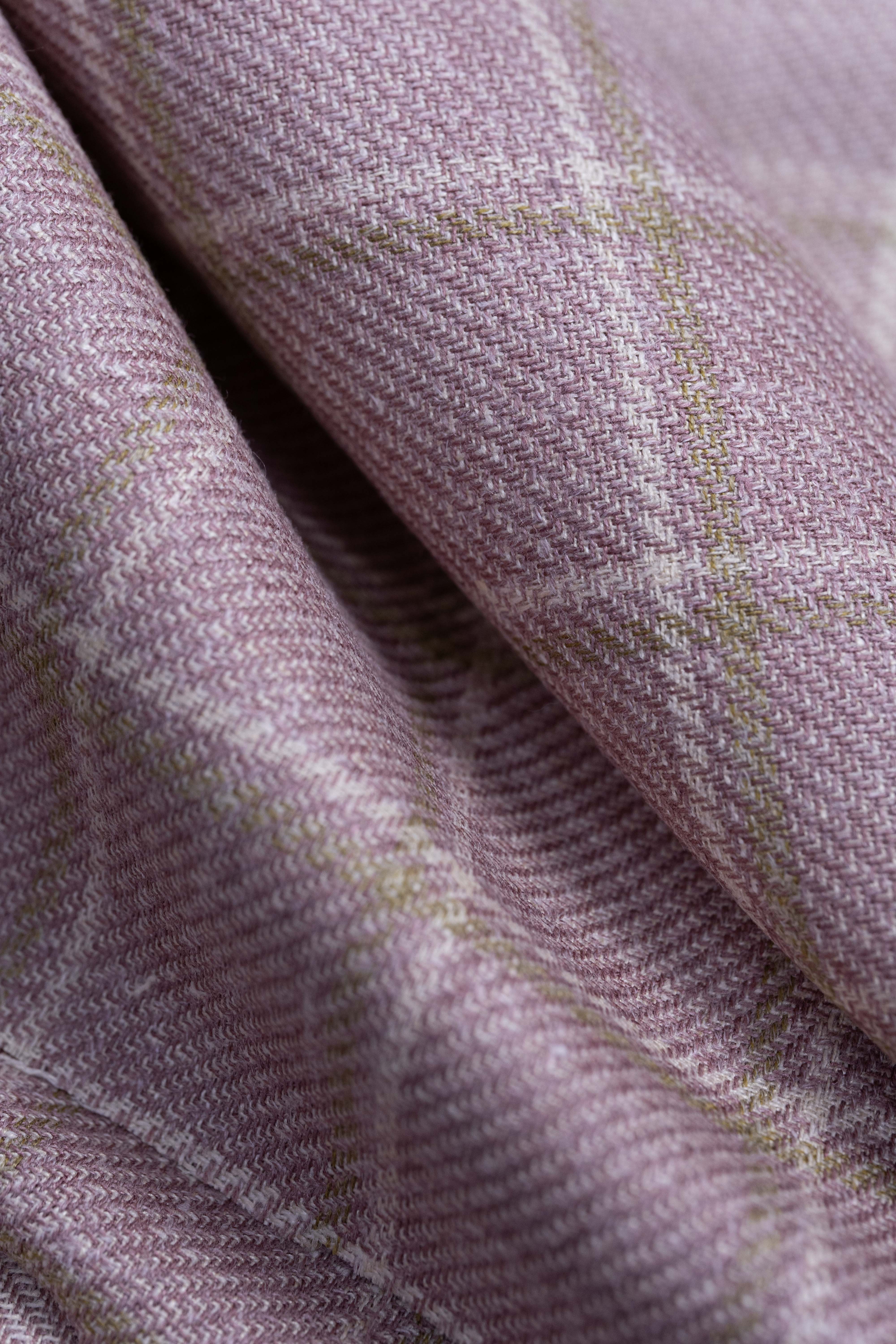 E.Thomas Wool Silk Linen Jacketing Fabric Pink Check