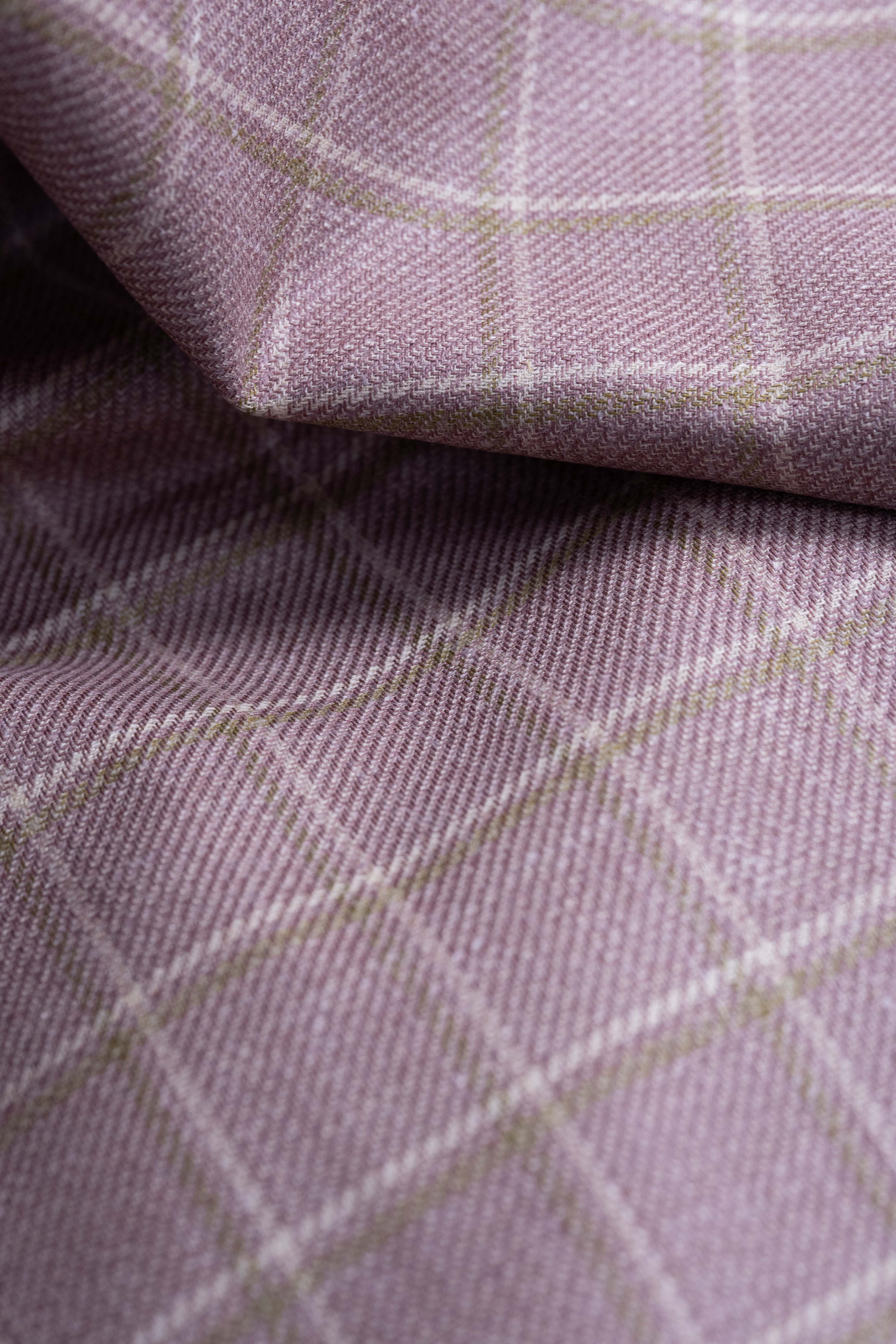 E.Thomas Wool Silk Linen Jacketing Fabric Pink Check
