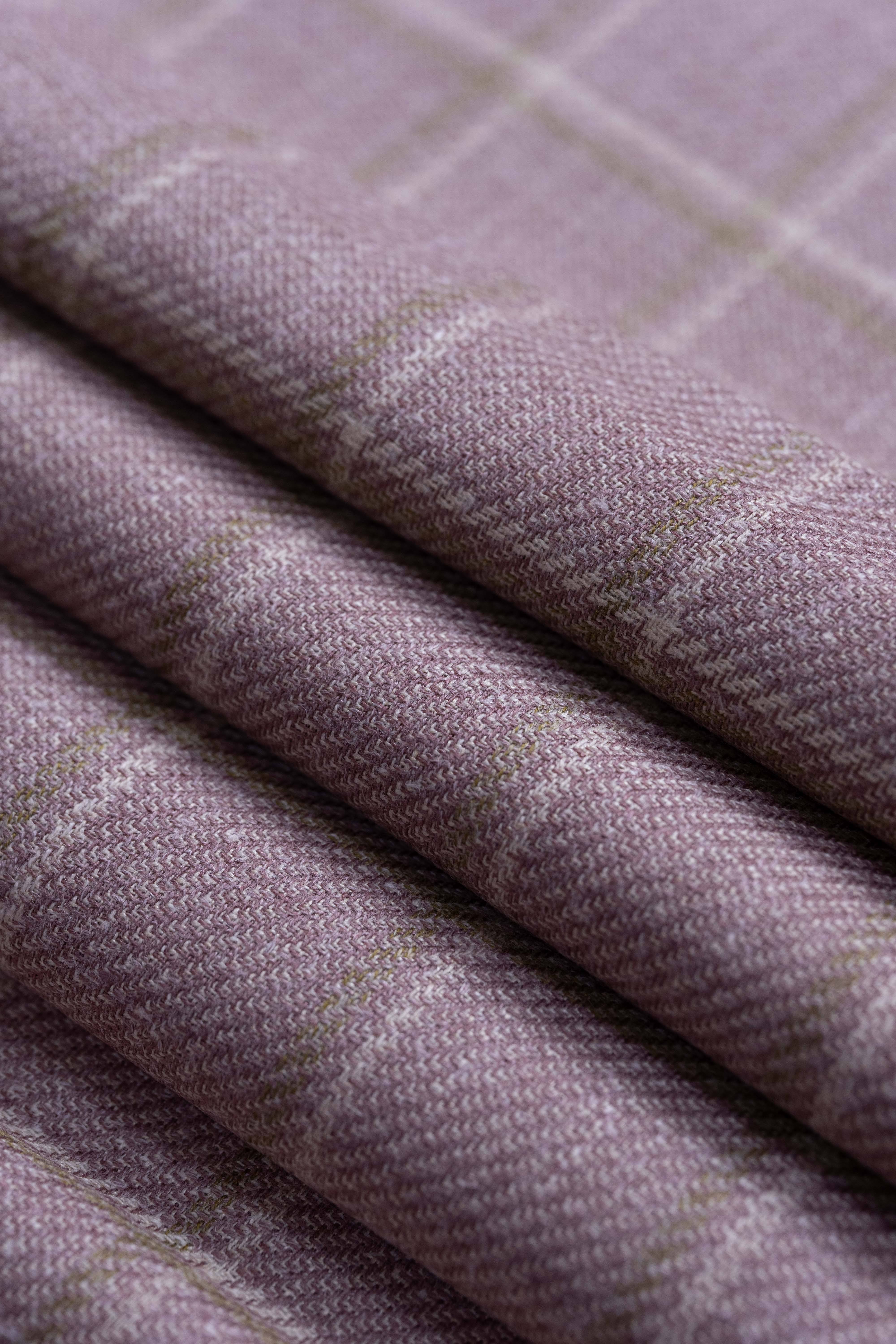 E.Thomas Wool Silk Linen Jacketing Fabric Pink Check