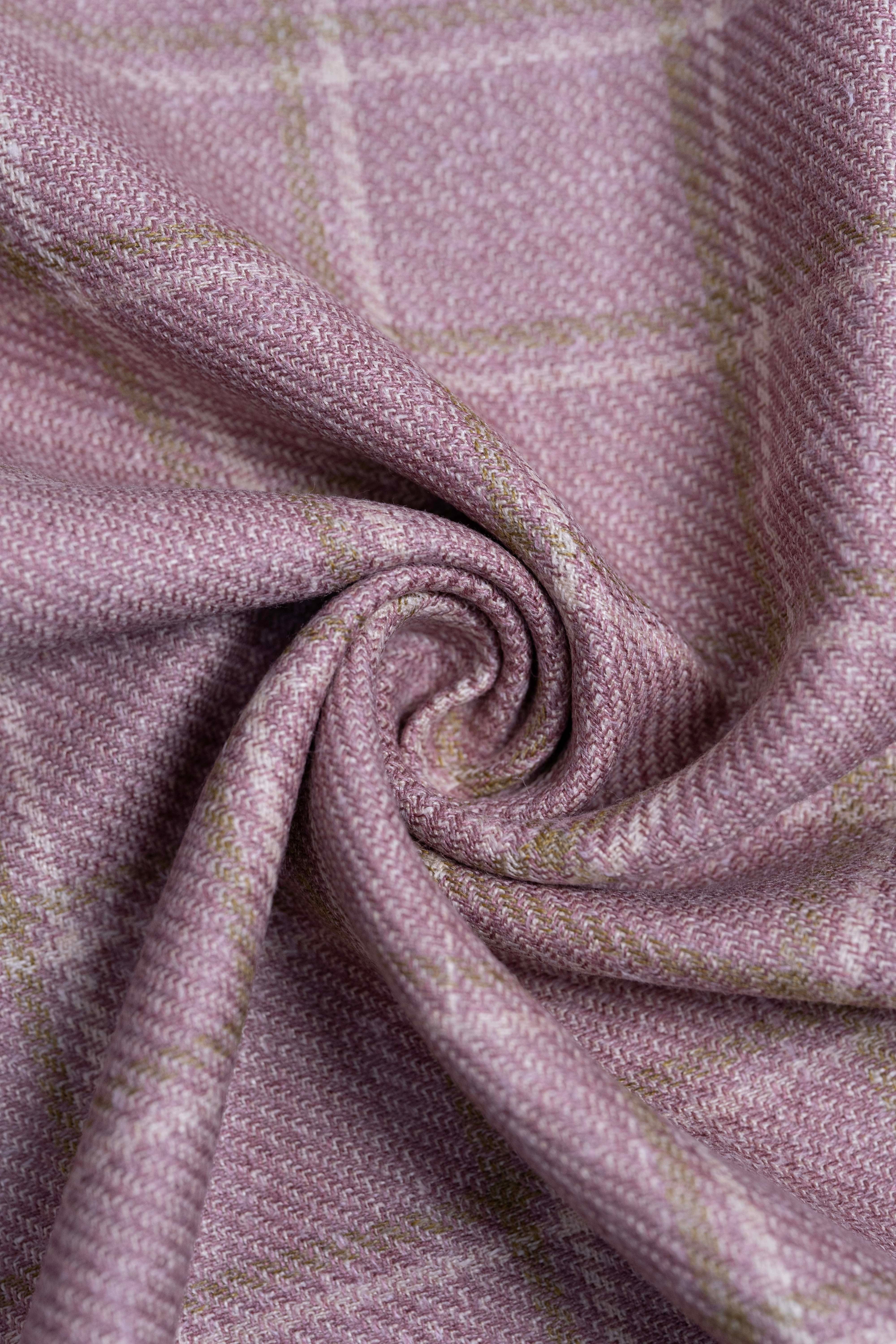E.Thomas Wool Silk Linen Jacketing Fabric Pink Check