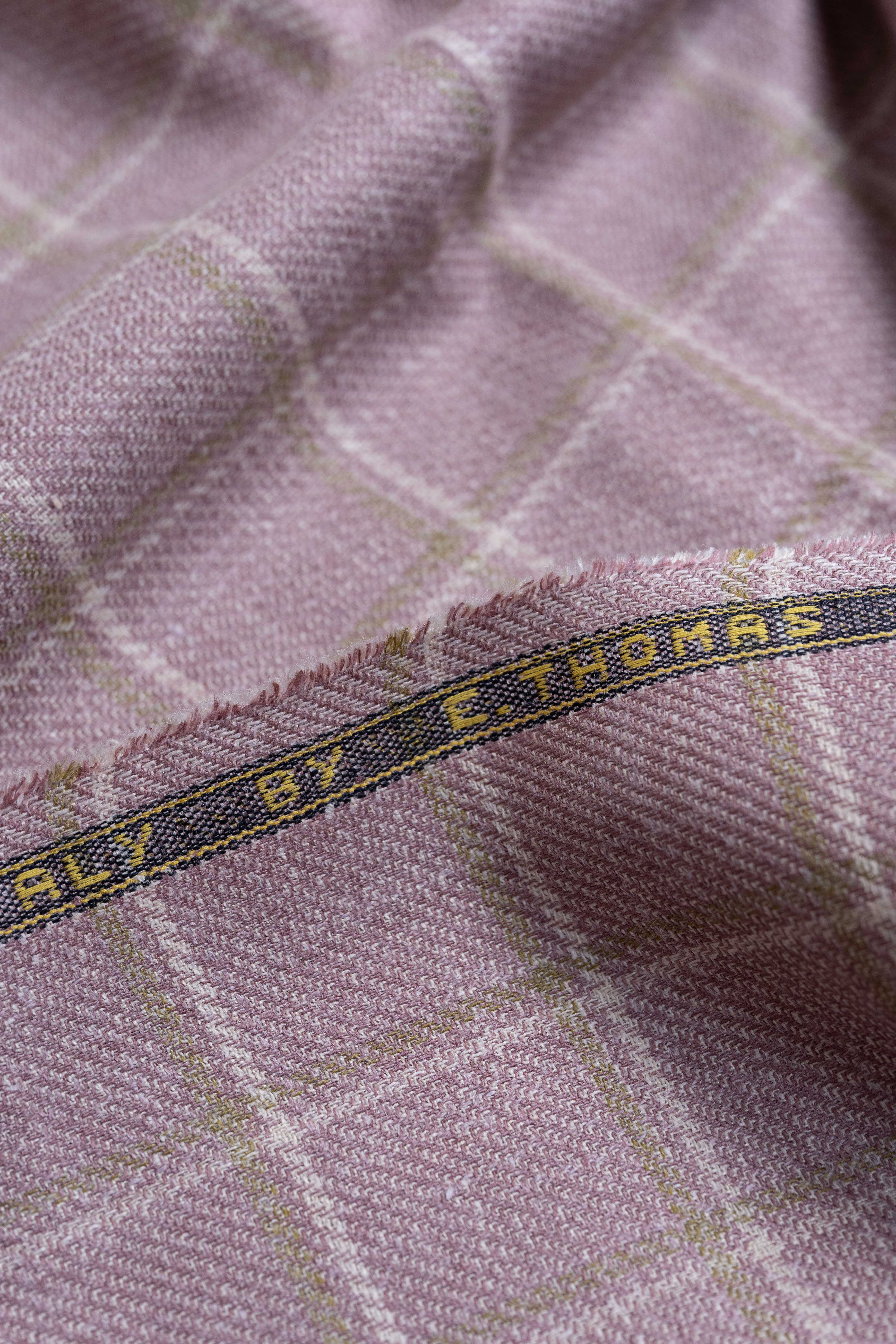 E.Thomas Wool Silk Linen Jacketing Fabric Pink Check